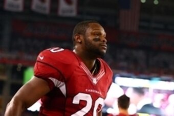 Sep 8, 2014; Glendale, AZ, USA; Arizona Cardinals running back Jonathan Dwyer (20) against the San Diego Chargers at University of Phoenix Stadium. Mandatory Credit: Mark J. Rebilas-USA TODAY Sports