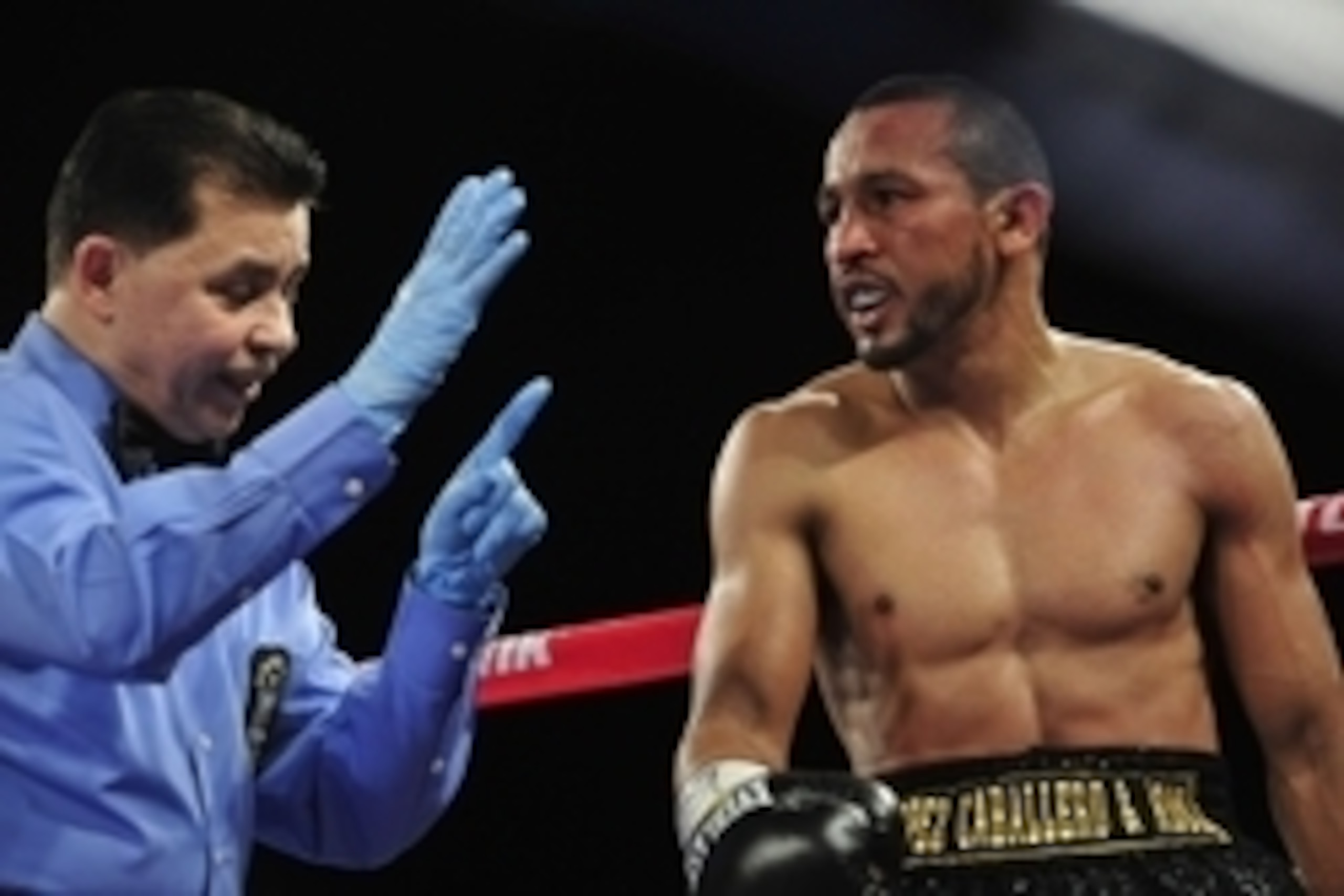Jan 19, 2013; New York, NY, USA;  Orlando Salido gets up from a knockdown by Miguel Angel Garcia (not pictured) during their WBO World Featherweight Title bout at the Theater at Madison Square Garden. Garcia won via unanimous decision after an accidental 