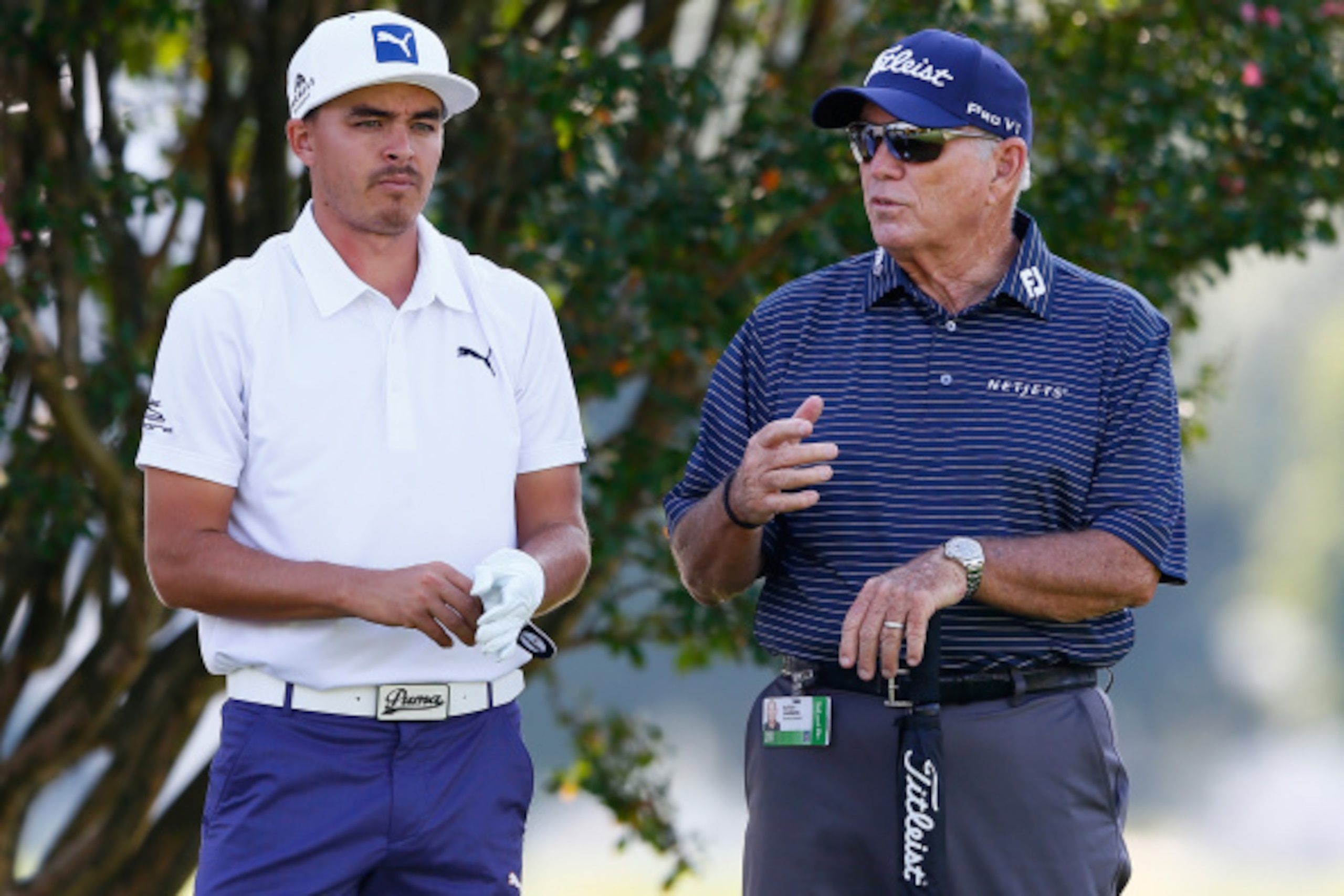 ATLANTA, GA - SEPTEMBER 09:  Instructor Butch Harmon works with Rickie Fowler during a practice round prior to the start of the TOUR Championship by Coca-Cola at East Lake Golf Club on September 9, 2014 in Atlanta, Georgia.  (Photo by Kevin C. Cox/Getty I