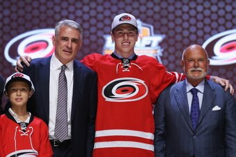 PHILADELPHIA, PA - JUNE 27:  Haydn Fleury is selected seventh overall by the Carolina Hurricanes in the first round of the 2014 NHL Draft at the Wells Fargo Center on June 27, 2014 in Philadelphia, Pennsylvania.  (Photo by Bruce Bennett/Getty Images)