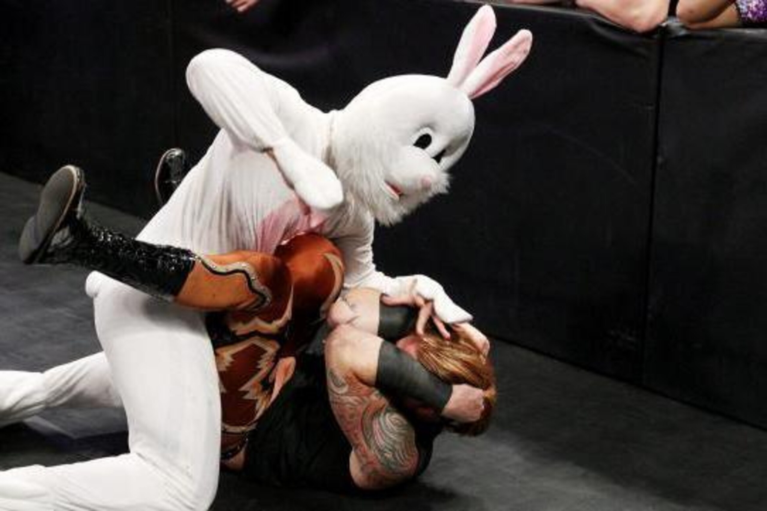 The Bunny attacks Heath Slater.