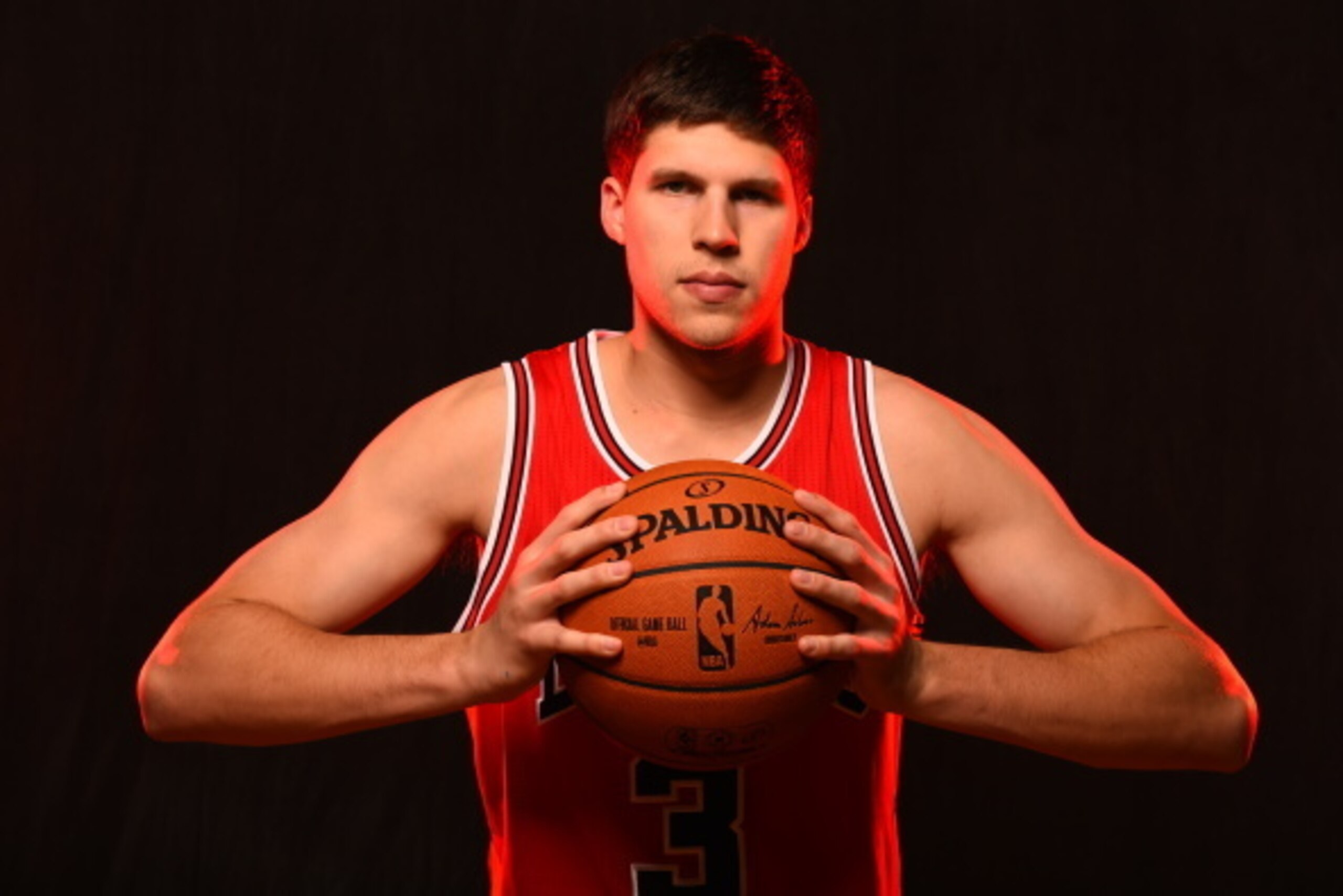 TARRYTOWN, NY - AUGUST 3:  Doug McDermott #3 of the Chicago Bulls poses for a portrait during the 2014 NBA rookie photo shoot on August 3, 2014 at the Madison Square Garden Training Facility in Tarrytown, New York. NOTE TO USER: User expressly acknowledge
