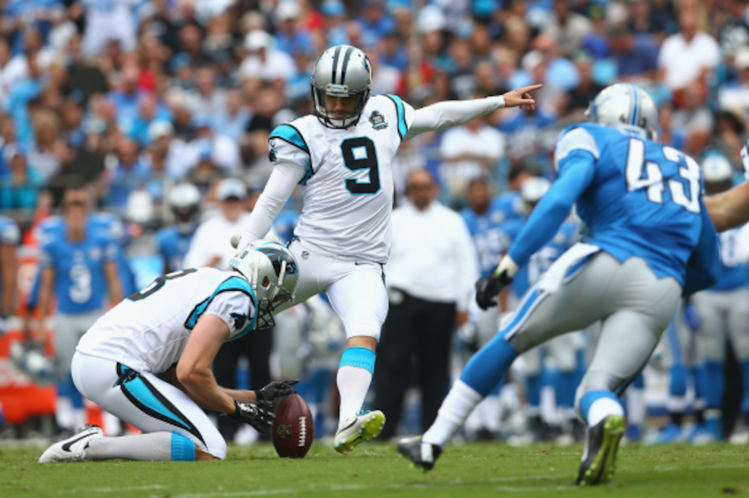 CHARLOTTE, NC - SEPTEMBER 14:  Graham Gano #9 of the Carolina Panthers during the game at Bank of America Stadium on September 14, 2014 in Charlotte, North Carolina.  (Photo by Streeter Lecka/Getty Images)