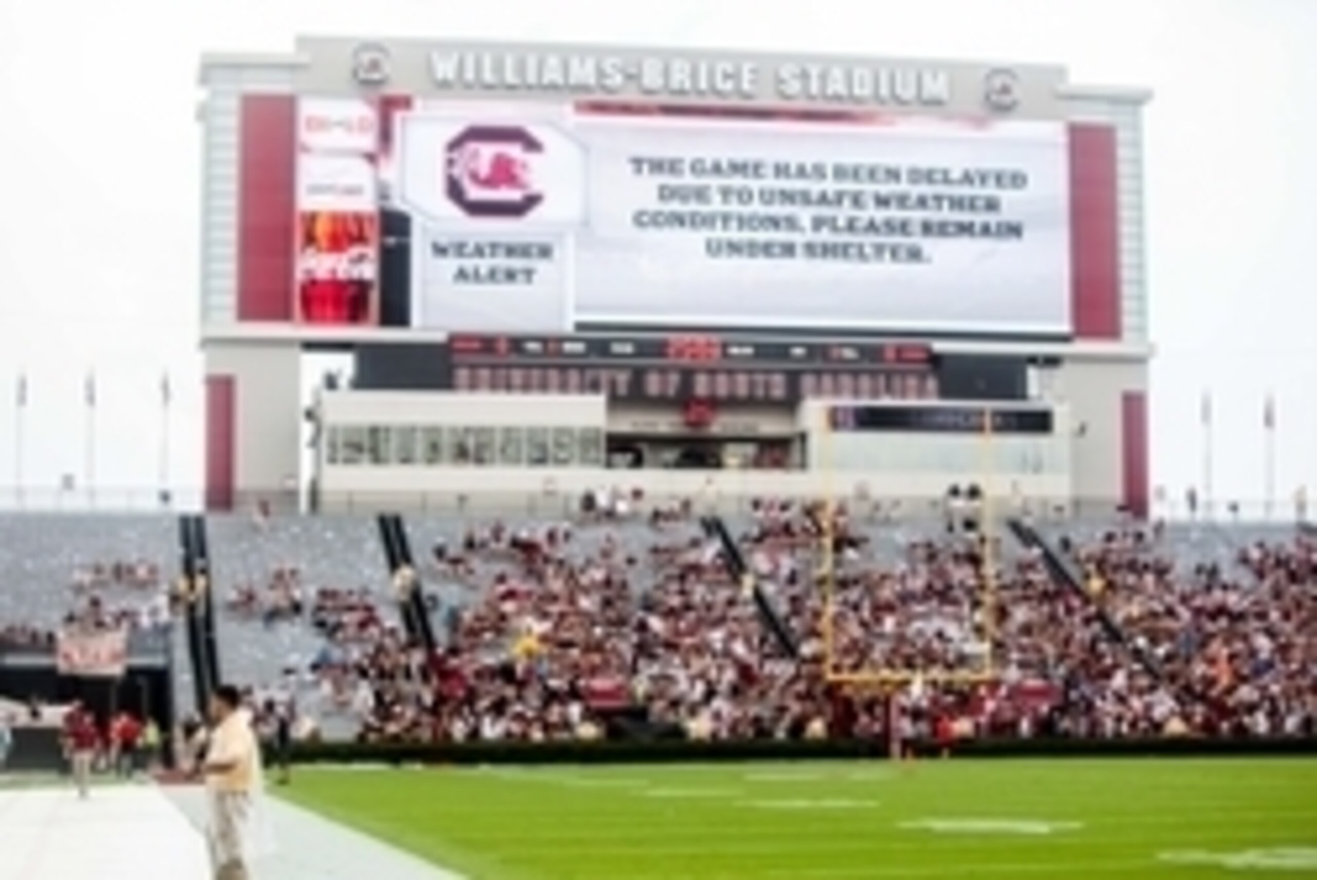 Sep 13, 2014; Columbia, SC, USA; Fans wait out a weather delay before the game between the South Carolina Gamecocks and the Georgia Bulldogs at Williams-Brice Stadium. Mandatory Credit: Jeff Blake-USA TODAY Sports