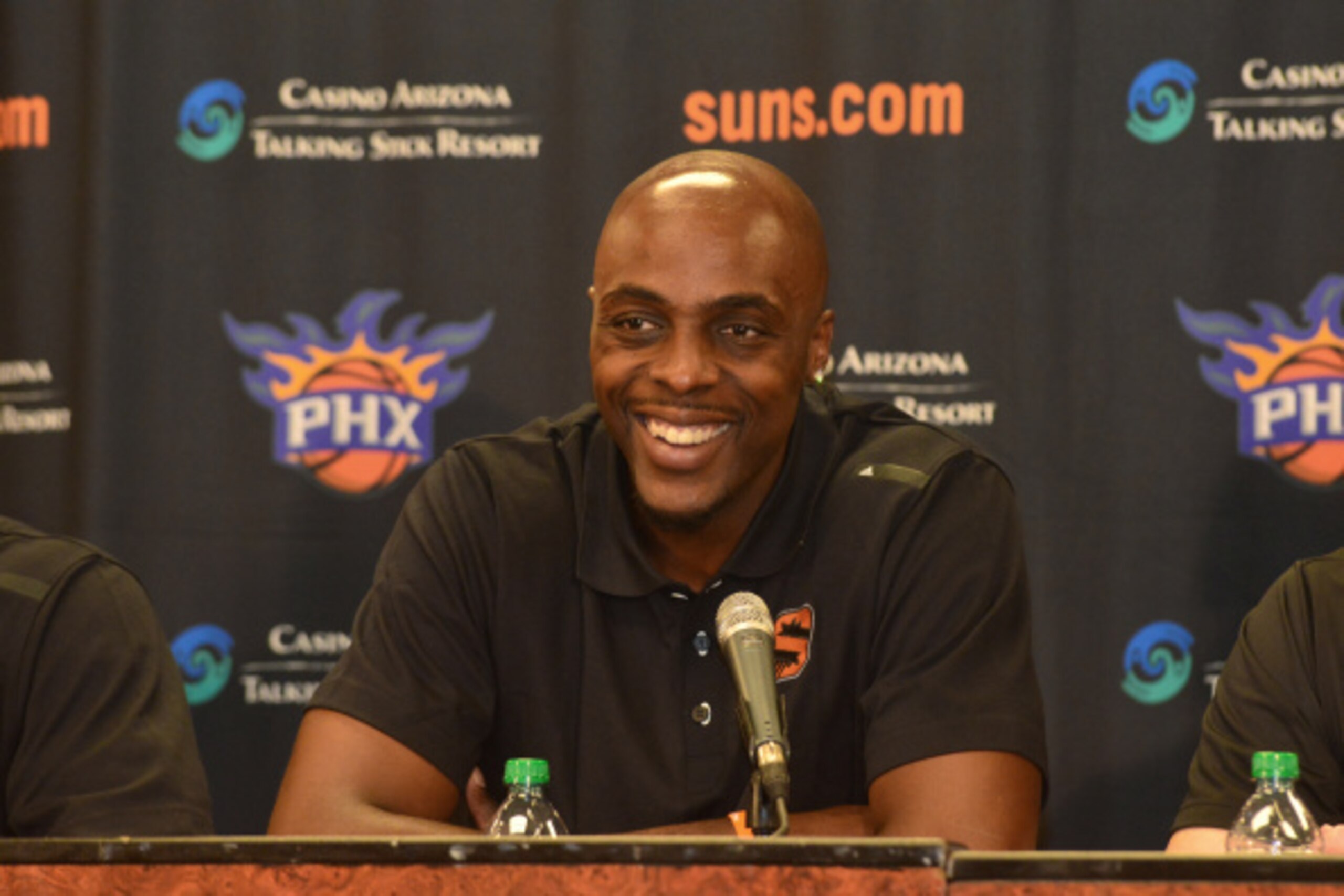 PHOENIX, AZ - JULY 21: The Phoenix Suns introduce Isaiah Thomas and Anthony Tolliver on July 21, 2014 at U.S. Airways Center in Phoenix, Arizona. NOTE TO USER: User expressly acknowledges and agrees that, by downloading and or using this photograph, user 
