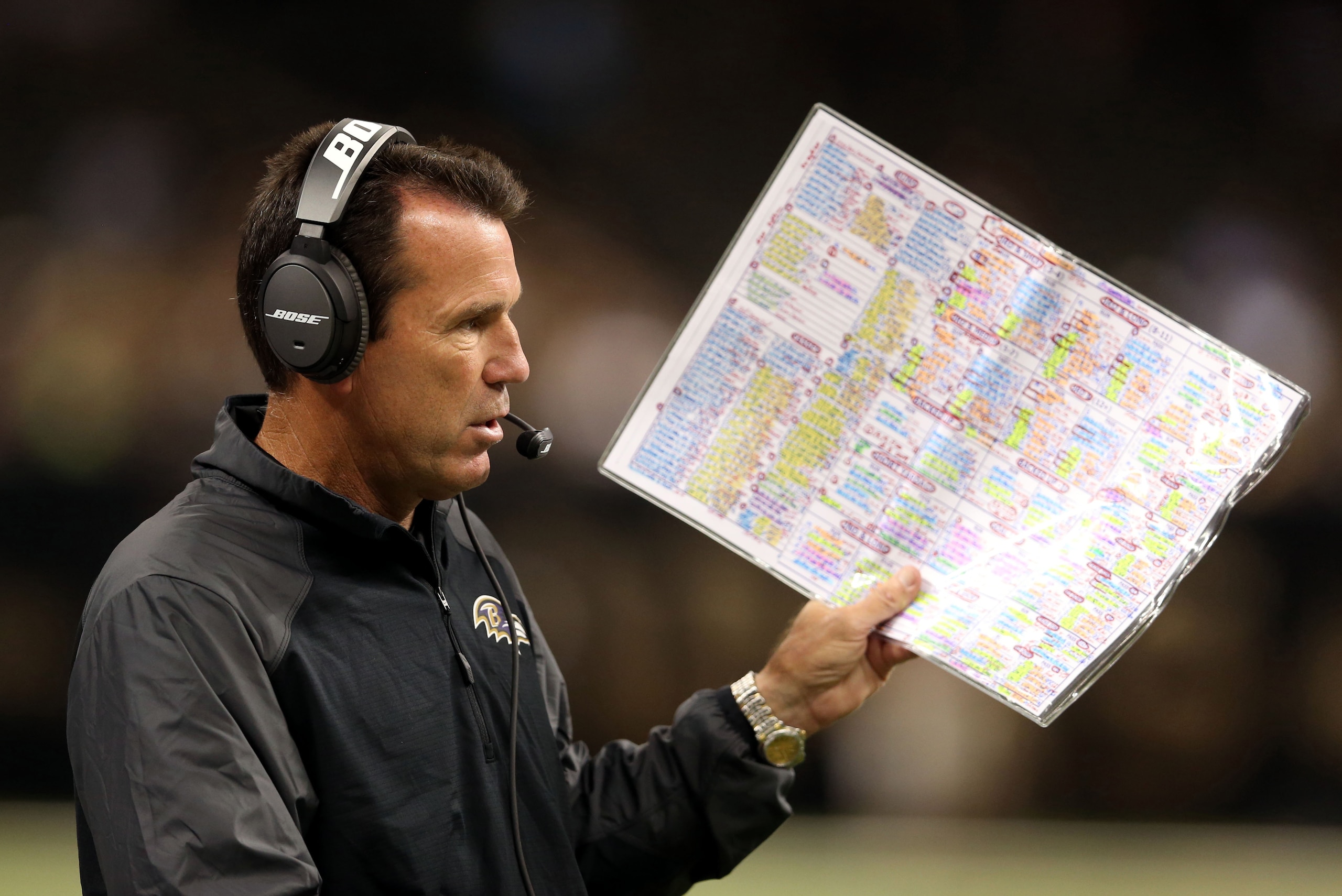 Aug 28, 2014; New Orleans, LA, USA; Baltimore Ravens offensive coordinator Gary Kubiak on the sidelines in the second half of their game against the New Orleans Saints at the Mercedes-Benz Superdome. Mandatory Credit: Chuck Cook-USA TODAY Sports Aug 28, 2014; New Orleans, LA, USA; Baltimore Ravens offensive coordinator Gary Kubiak on the sidelines in the second half of their game against the New Orleans Saints at the Mercedes-Benz Superdome. Mandatory Credit: Chuck Cook-USA TODAY Sports