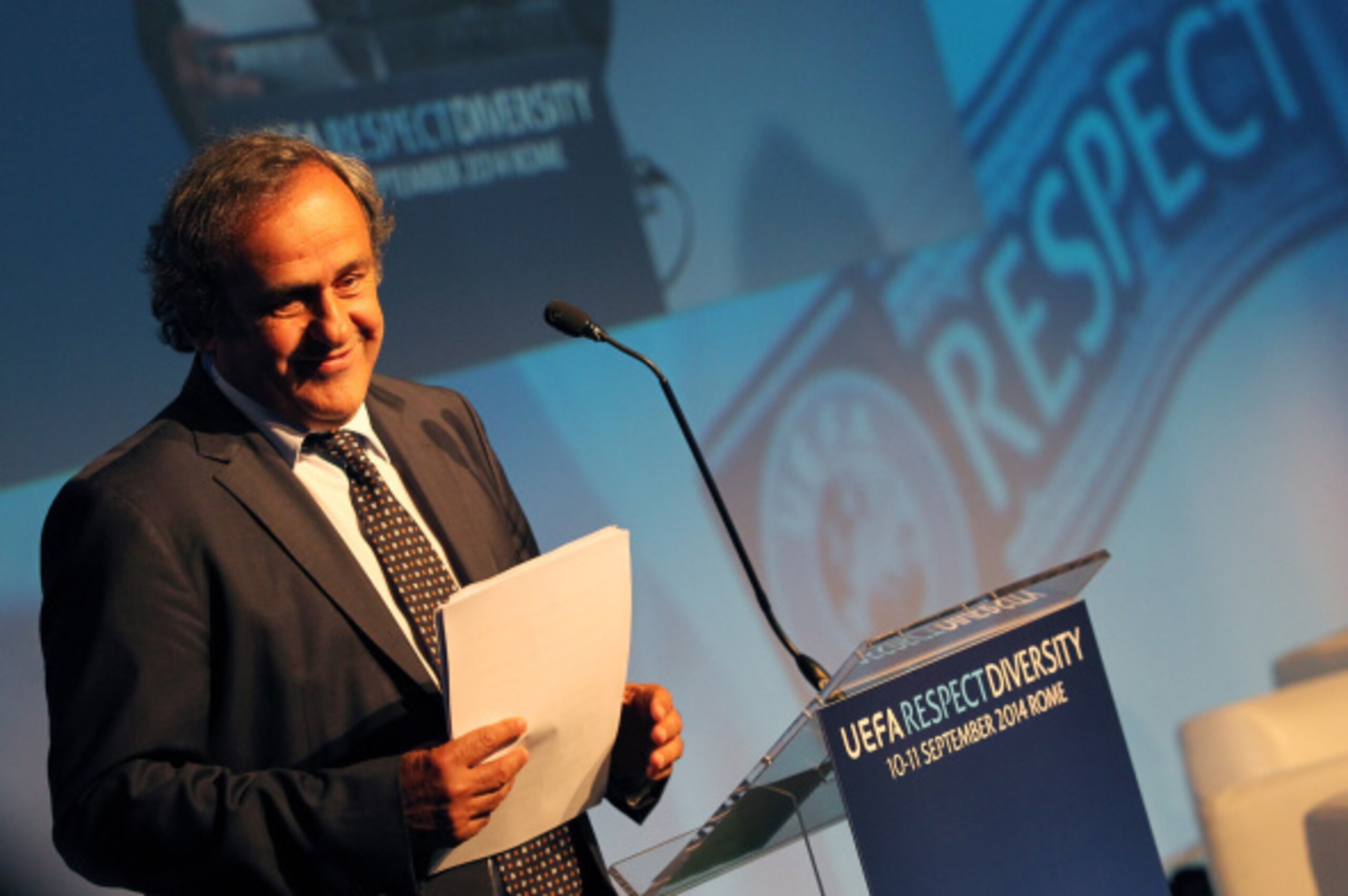 ROME, ITALY - SEPTEMBER 10:  UEFA President Michel Platini attends a UEFA Conference 'Respect Diversity' on September 10, 2014 in Rome, Italy.  (Photo by Paolo Bruno/Getty Images)