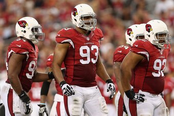 GLENDALE, AZ - AUGUST 24:  Defensive end Calais Campbell #93 of the Arizona Cardinals during the preseason NFL game against the Cincinnati Bengals at the University of Phoenix Stadium on August 24, 2014 in Glendale, Arizona.  The Bengals defeated the Card