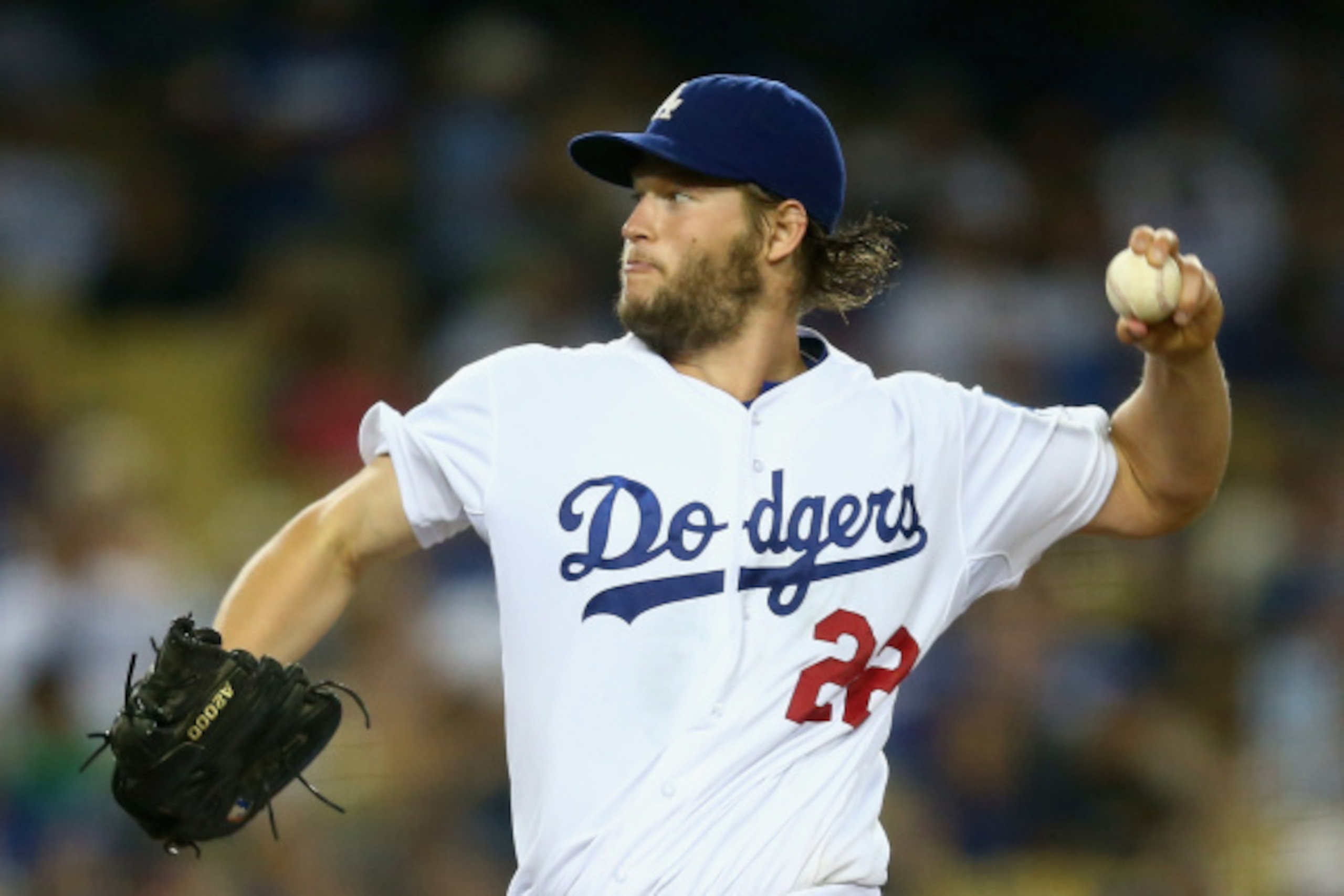 LOS ANGELES, CA - SEPTEMBER 02:  Clayton Kershaw #22 of the Los Angeles Dodgers pitches against the Washington Nationals in the fourth inning at Dodger Stadium on September 2, 2014 in Los Angeles, California.  (Photo by Jeff Gross/Getty Images)