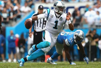 CHARLOTTE, NC - SEPTEMBER 14:  Cam Newton #1 of the Carolina Panthers during the game at Bank of America Stadium on September 14, 2014 in Charlotte, North Carolina.  (Photo by Streeter Lecka/Getty Images)