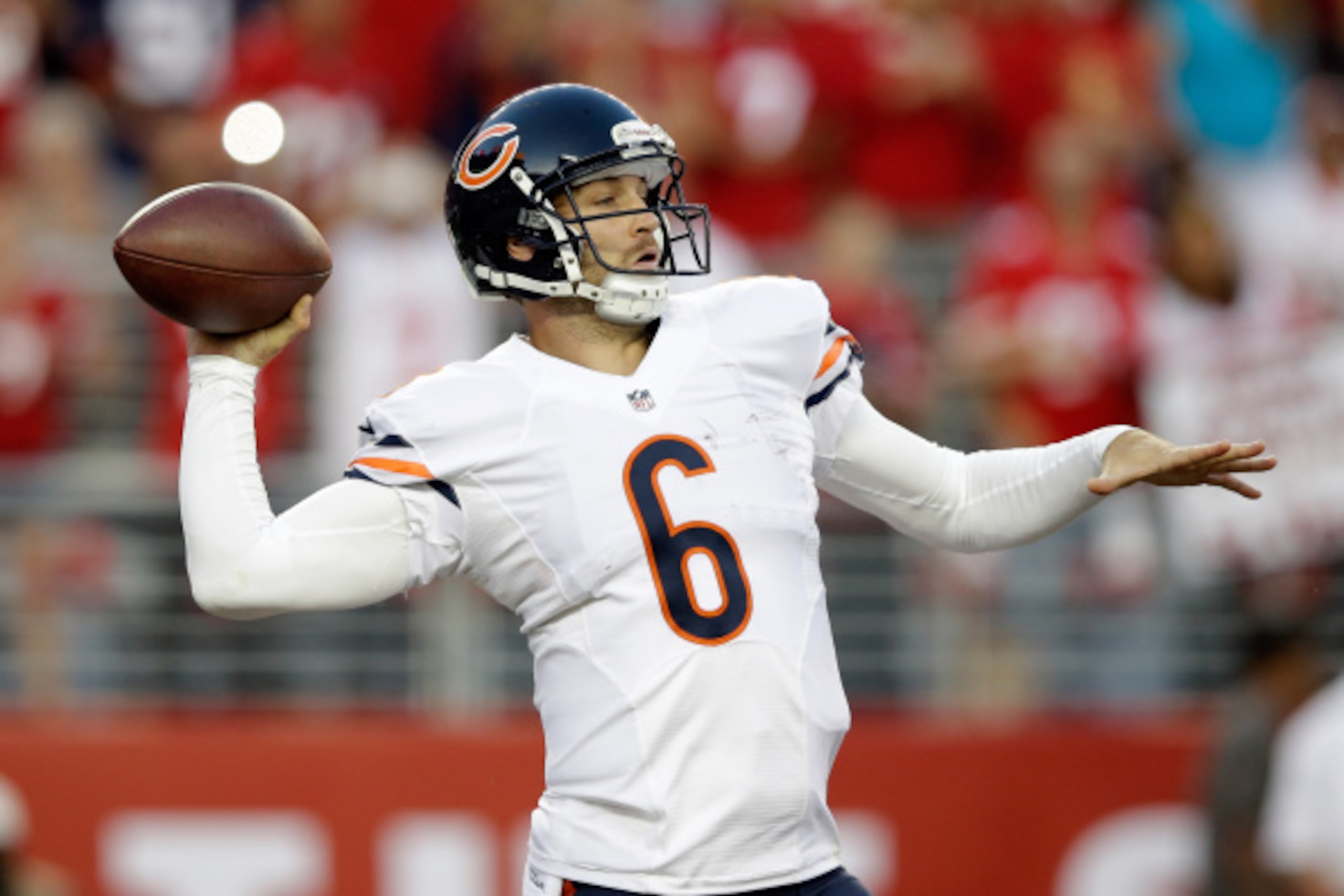 SANTA CLARA, CA - SEPTEMBER 14: Quarterback Jay Cutler #6 of the Chicago Bears looks to pass during the second quarter of their game against the San Francisco 49ers at Levi's Stadium on September 14, 2014 in Santa Clara, California. (Photo by Ezra Shaw/ SANTA CLARA, CA - SEPTEMBER 14: Quarterback Jay Cutler #6 of the Chicago Bears looks to pass during the second quarter of their game against the San Francisco 49ers at Levi's Stadium on September 14, 2014 in Santa Clara, California. (Photo by Ezra Shaw/