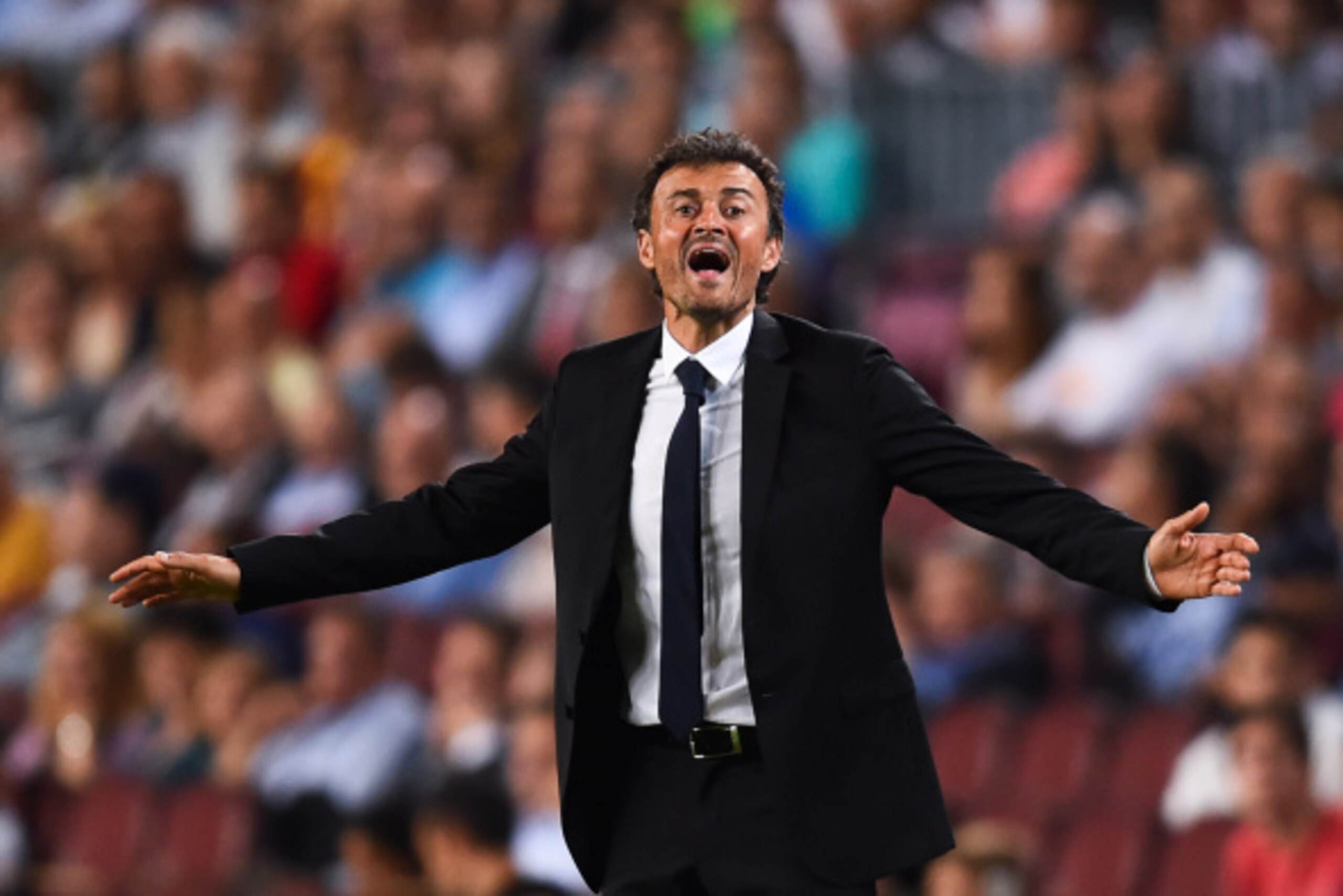 BARCELONA, SPAIN - SEPTEMBER 17:  Head coach Luis Enrique of FC Barcelona reacts during the UEFA Champions League Group F match between FC Barcelona and APOEL FC at the Camp Nou Stadium on September 17, 2014 in Barcelona, Spain.  (Photo by David Ramos/Get