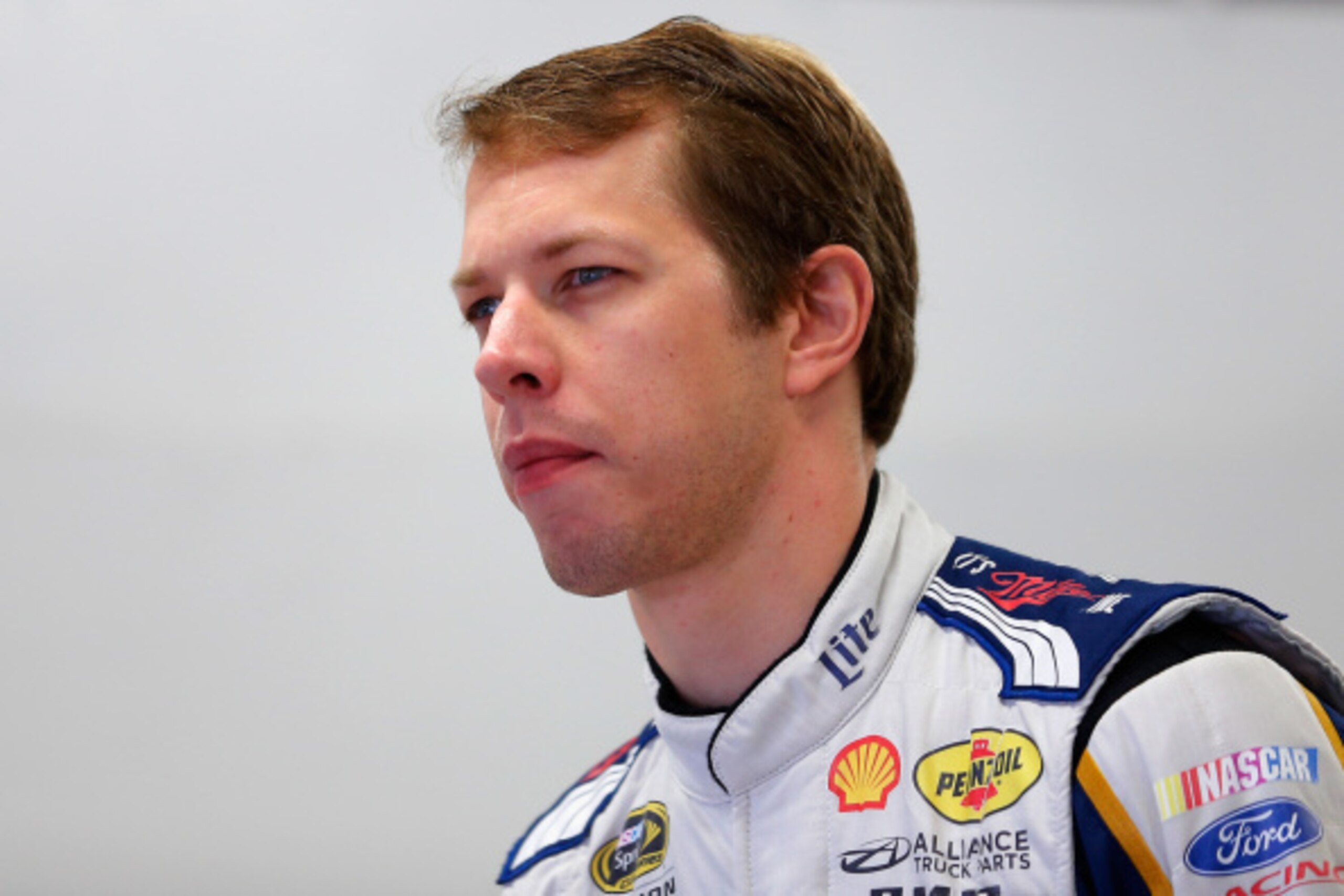 LOUDON, NH - SEPTEMBER 20:  Brad Keselowski, driver of the #2 Miller Lite Ford, looks on during practice for the NASCAR Sprint Cup Series Sylvania 300 at New Hampshire Motor Speedway on September 20, 2014 in Loudon, New Hampshire.  (Photo by Chris Trotman