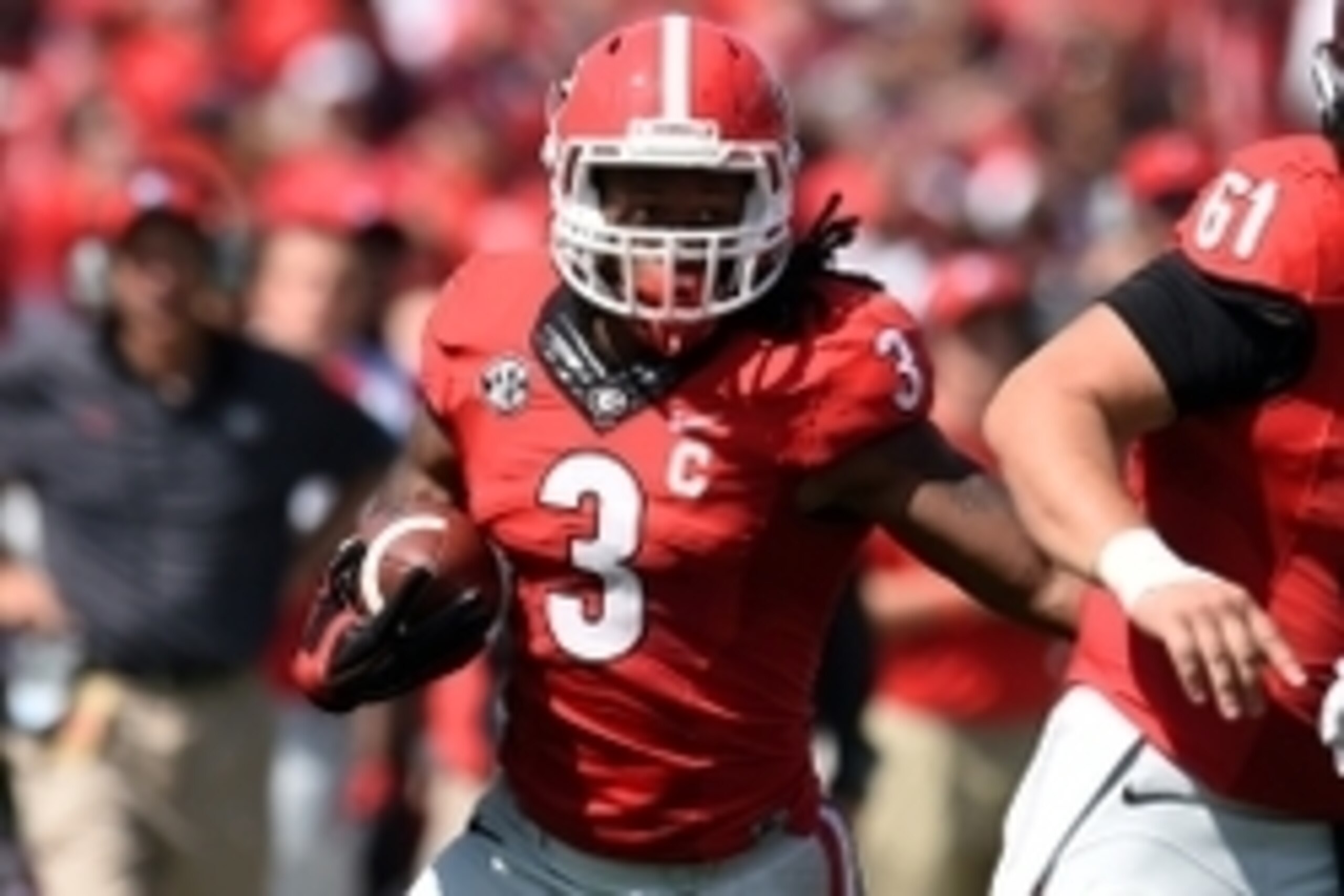 Sep 20, 2014; Athens, GA, USA; Georgia Bulldogs running back Todd Gurley (3) runs the ball against the Troy Trojans during the first half at Sanford Stadium. Georgia defeated Troy 66-0. Mandatory Credit: Dale Zanine-USA TODAY Sports