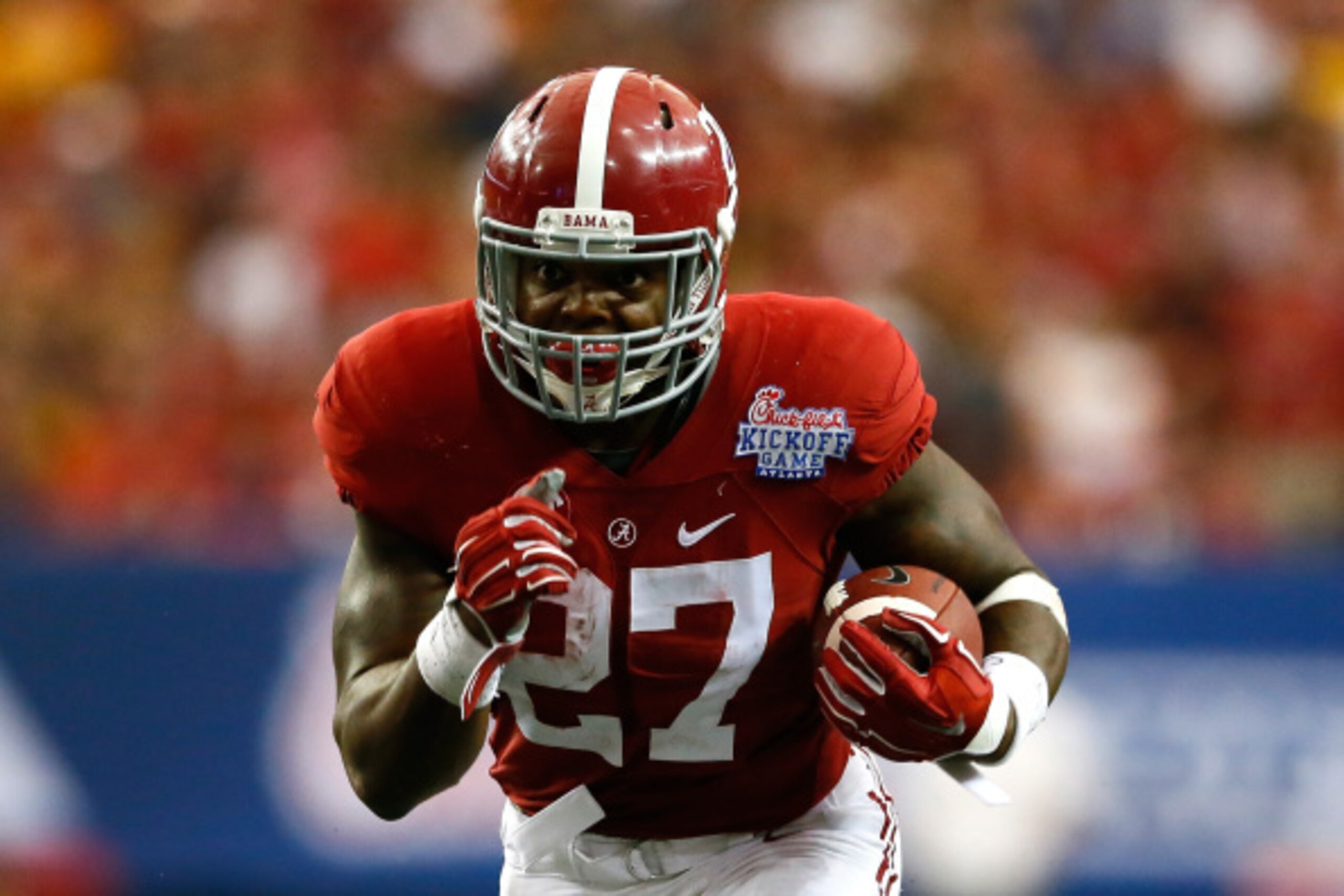 ATLANTA, GA - AUGUST 30: Derrick Henry #27 of the Alabama Crimson Tide rushes upfield against the West Virginia Mountaineers at Georgia Dome on August 30, 2014 in Atlanta, Georgia. (Photo by Kevin C. Cox/Getty Images) ATLANTA, GA - AUGUST 30: Derrick Henry #27 of the Alabama Crimson Tide rushes upfield against the West Virginia Mountaineers at Georgia Dome on August 30, 2014 in Atlanta, Georgia. (Photo by Kevin C. Cox/Getty Images)