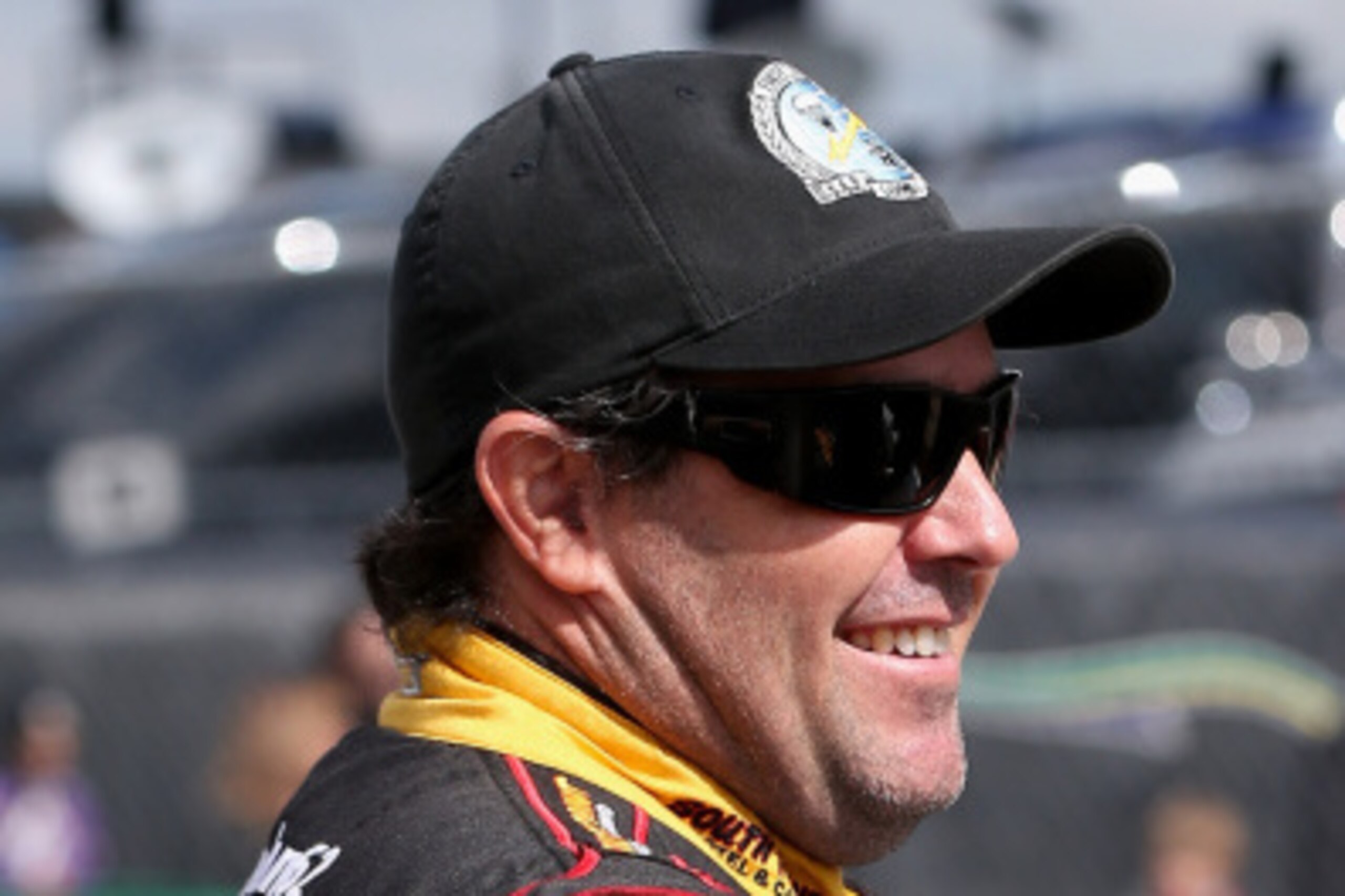 JOLIET, IL - SEPTEMBER 13:  Brendan Gaughan, driver of the #62 South Point Chevrolet, stands on the grid during qualifying for the NASCAR Nationwide Series Jimmy John's Freaky Fast 300 at Chicagoland Speedway on September 13, 2014 in Joliet, Illinois.  (P