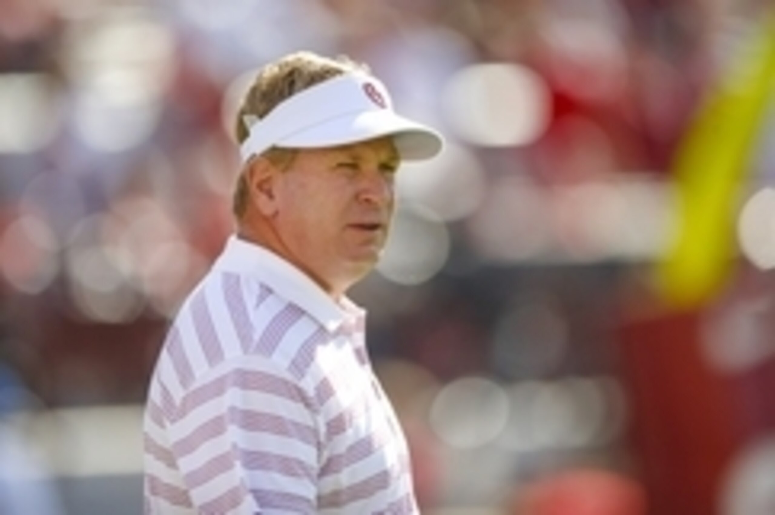 Aug 30, 2014; Norman, OK, USA; Oklahoma Sooners associate head coach Mike Stoops  before the game against the Louisiana Tech Bulldogs at Gaylord Family - Oklahoma Memorial Stadium. Mandatory Credit: Kevin Jairaj-USA TODAY Sports