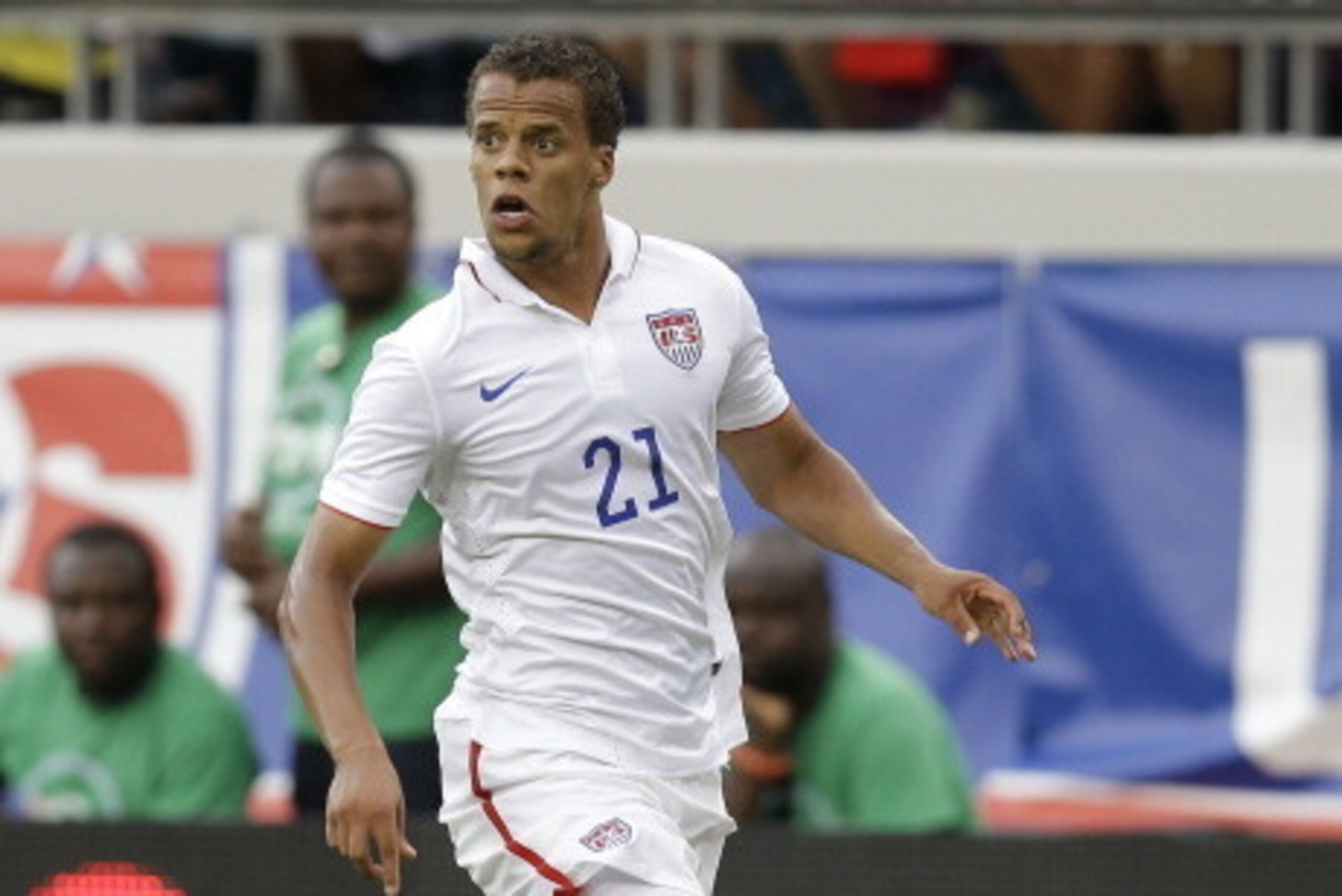 JACKSONVILLE, FL - JUNE 07:  Defender Timmy Chandler #21 of the United States dribbles during the international friendly match against Nigeria at EverBank Field on June 7, 2014 in Jacksonville, Florida.  (Photo by Mike Zarrilli/Getty Images)