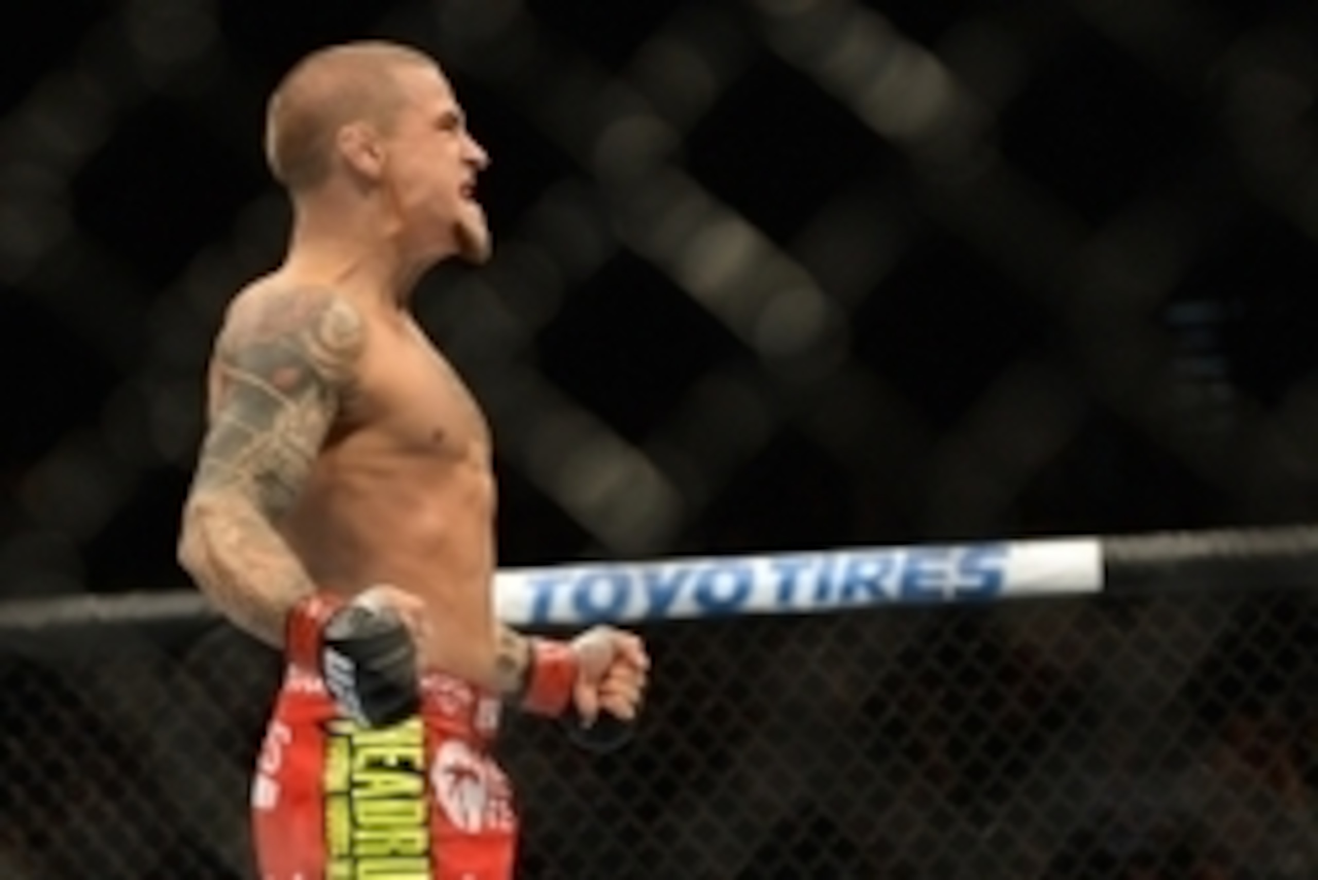 Dec 28, 2013; Las Vegas, NV, USA; Dustin Poirier wins his UFC Middleweight Bout against Diego Brandao (not pictured) at the MGM Grand Garden Arena. Poirier won the fight. Mandatory Credit: Jayne Kamin-Oncea-USA TODAY Sports Dec 28, 2013; Las Vegas, NV, USA; Dustin Poirier wins his UFC Middleweight Bout against Diego Brandao (not pictured) at the MGM Grand Garden Arena. Poirier won the fight. Mandatory Credit: Jayne Kamin-Oncea-USA TODAY Sports