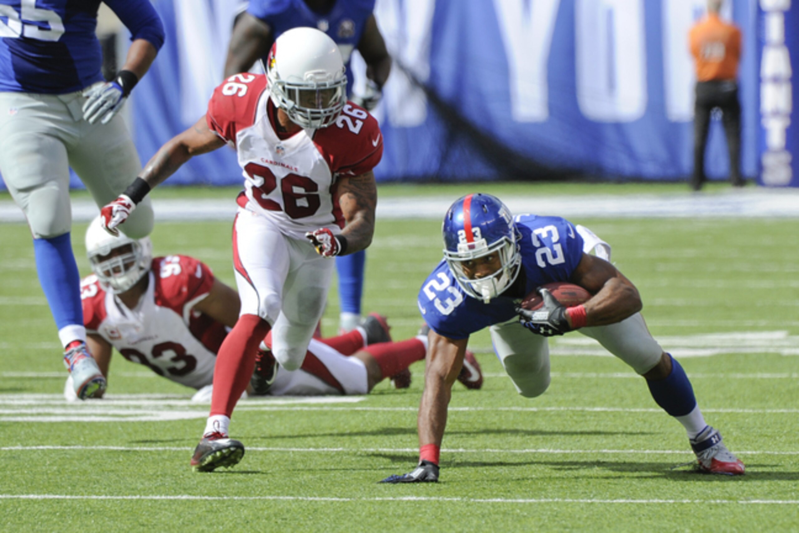 Jennings lost the football inside the red zone last week, despite not being touched by a defender. Jennings lost the football inside the red zone last week, despite not being touched by a defender.
