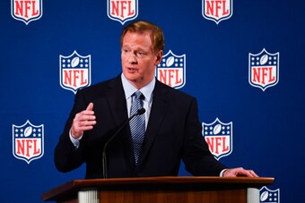 NEW YORK, NY - SEPTEMBER 19:  National Football League commissioner Roger Goodell speaks during a press conference on September 19, 2014 inside the New York Hilton Midtown in New York City. Goodell took the time to address personal conduct issues in the N