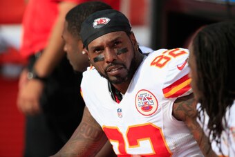 DENVER, CO - SEPTEMBER 14:  Wide receiver Dwayne Bowe #82 of the Kansas City Chiefs looks on from the bench against the Denver Broncos at Sports Authority Field at Mile High on September 14, 2014 in Denver, Colorado. The Broncos defeated the Chiefs 24-17.