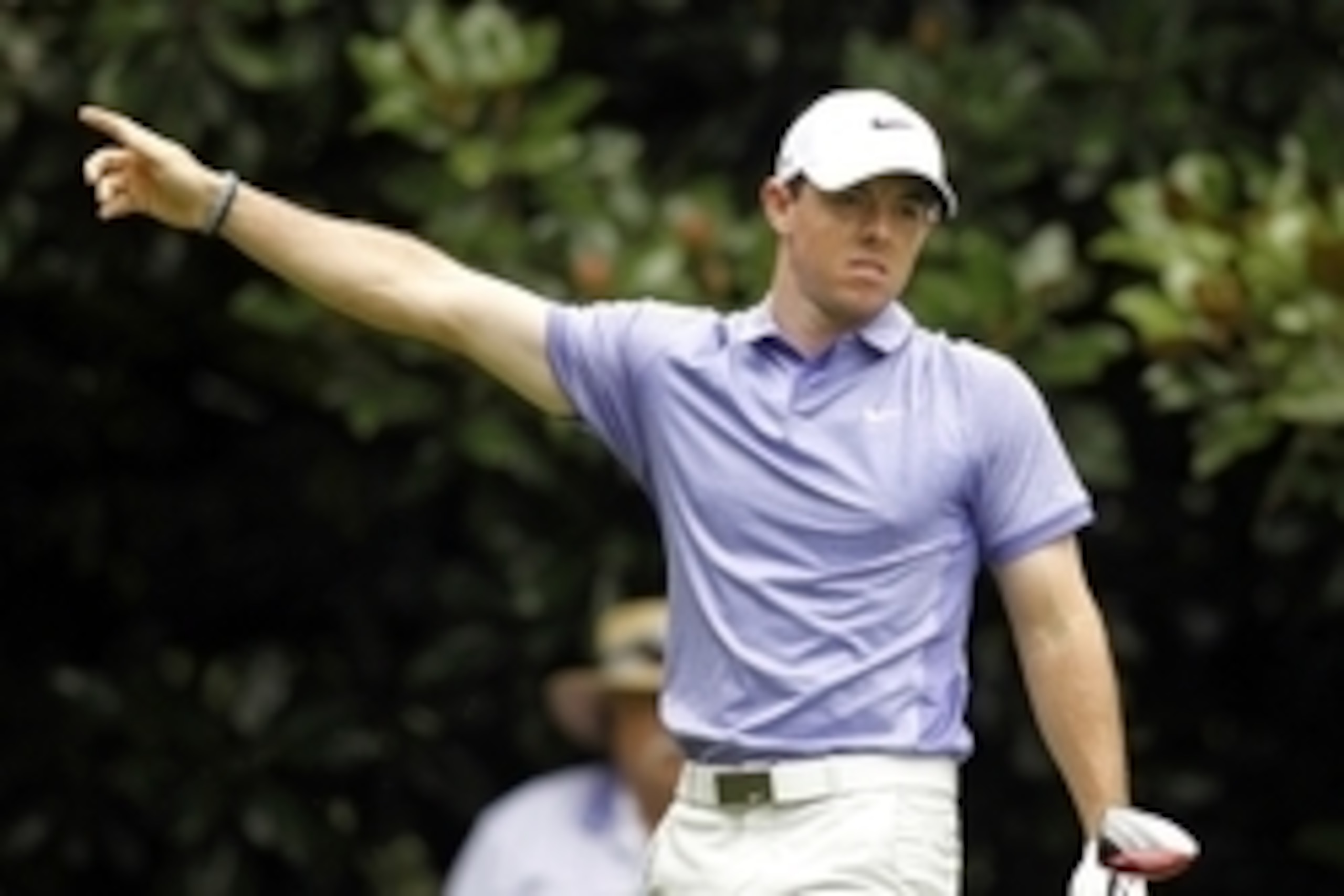 Sep 14, 2014; Atlanta, GA, USA; Rory McIlroy motions to the right after a tee shot on the fourth hole during the final round of the Tour Championship at East Lake Golf Club. Mandatory Credit: Brett Davis-USA TODAY Sports Sep 14, 2014; Atlanta, GA, USA; Rory McIlroy motions to the right after a tee shot on the fourth hole during the final round of the Tour Championship at East Lake Golf Club. Mandatory Credit: Brett Davis-USA TODAY Sports