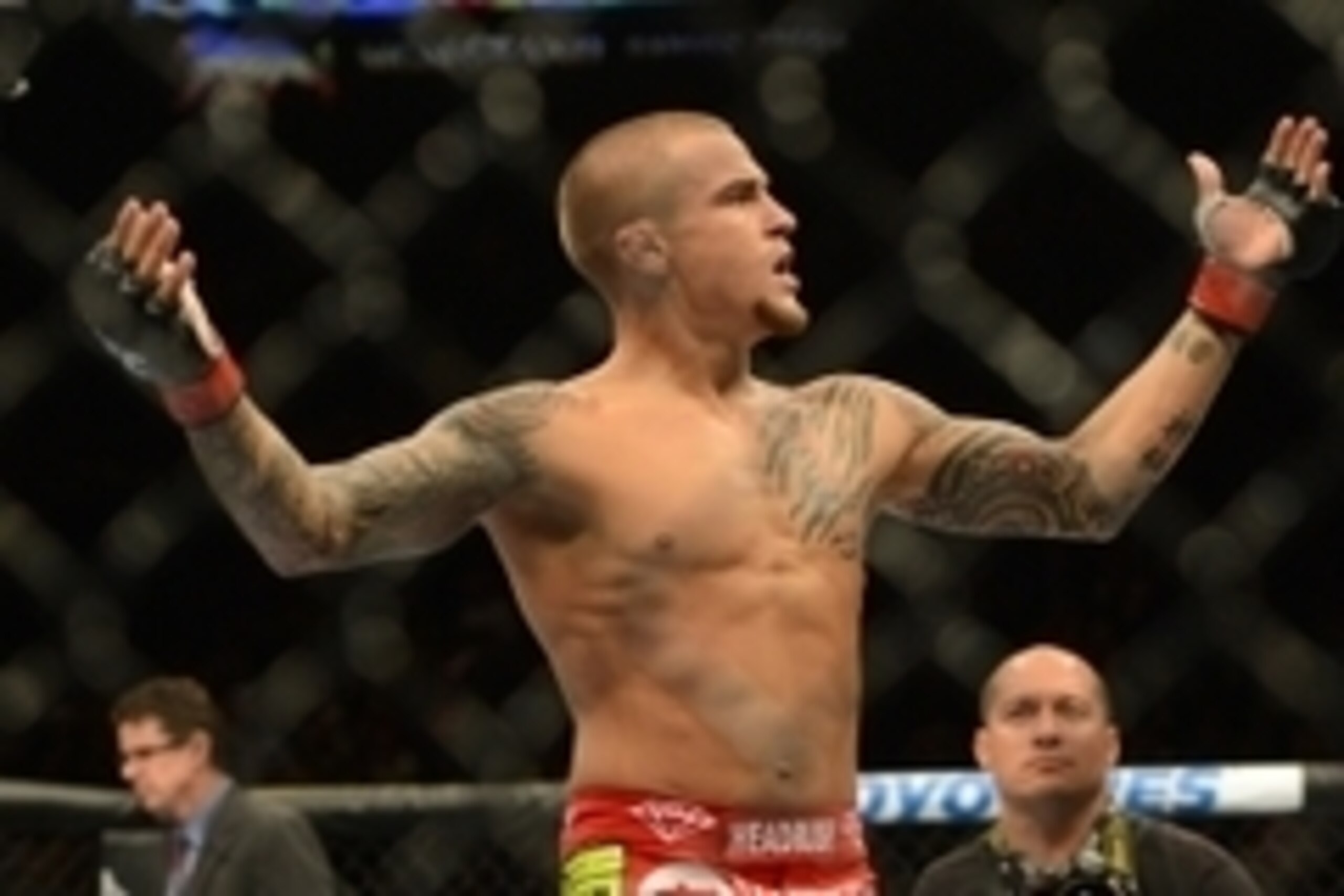 Dec 28, 2013; Las Vegas, NV, USA;    Dustin Poirier wins his UFC Middleweight Bout against Diego Brandao (not pictured) at the MGM Grand Garden Arena. Poirier won the fight.  Mandatory Credit: Jayne Kamin-Oncea-USA TODAY Sports