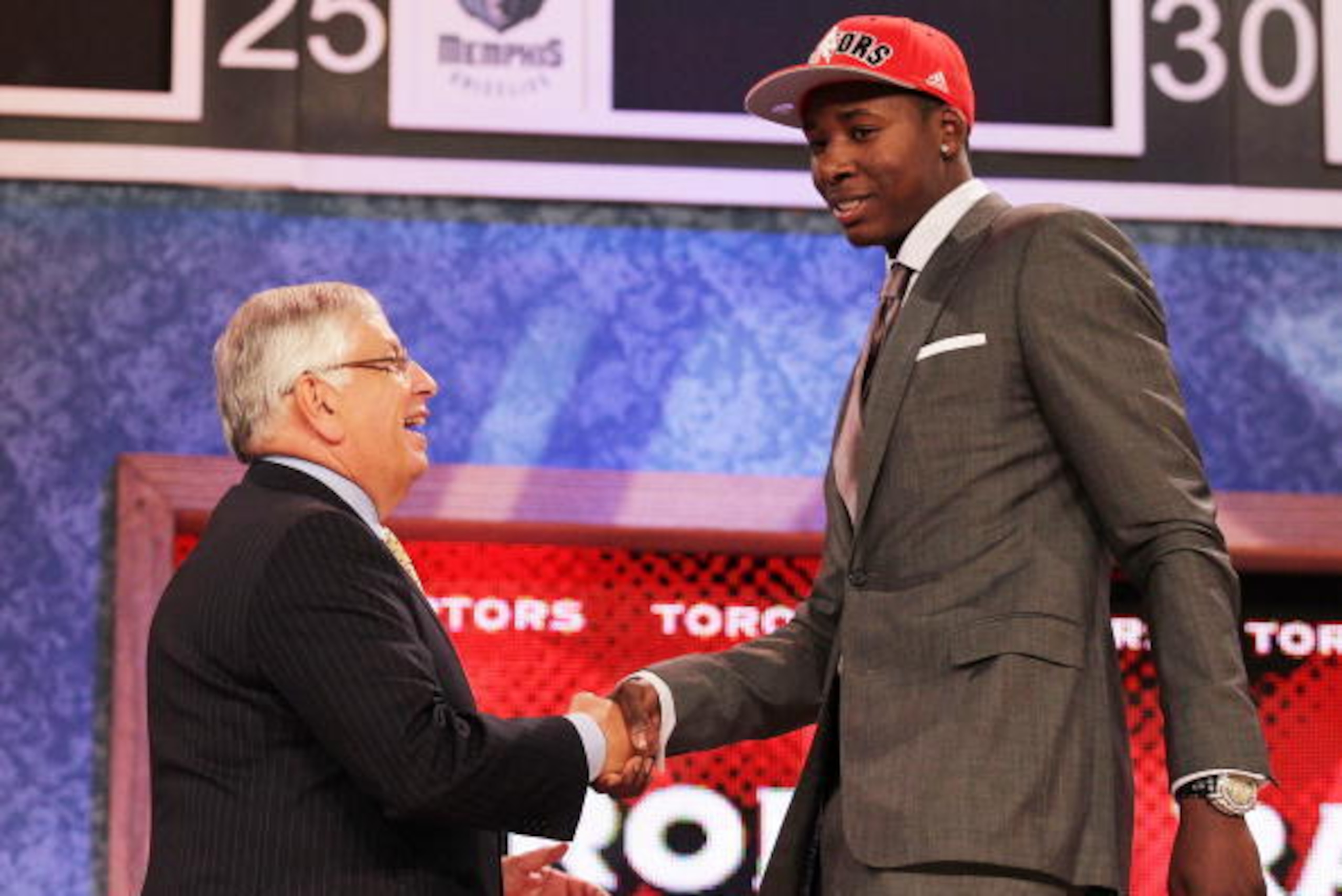 NEW YORK - JUNE 24:  Ed Davis stands with NBA Commisioner David Stern after being drafted thirteenth by The Toronto Raptors at Madison Square Garden on June 24, 2010 in New York City.  NOTE TO USER: User expressly acknowledges and agrees that, by download