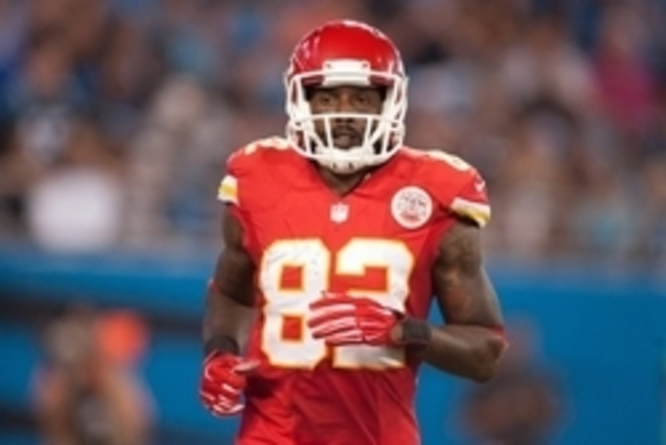 Aug 17, 2014; Charlotte, NC, USA; Kansas City Chiefs wide receiver Dwayne Bowe (82) lines up on the field during the second quarter against the Carolina Panthers at Bank of America Stadium. Mandatory Credit: Jeremy Brevard-USA TODAY Sports
