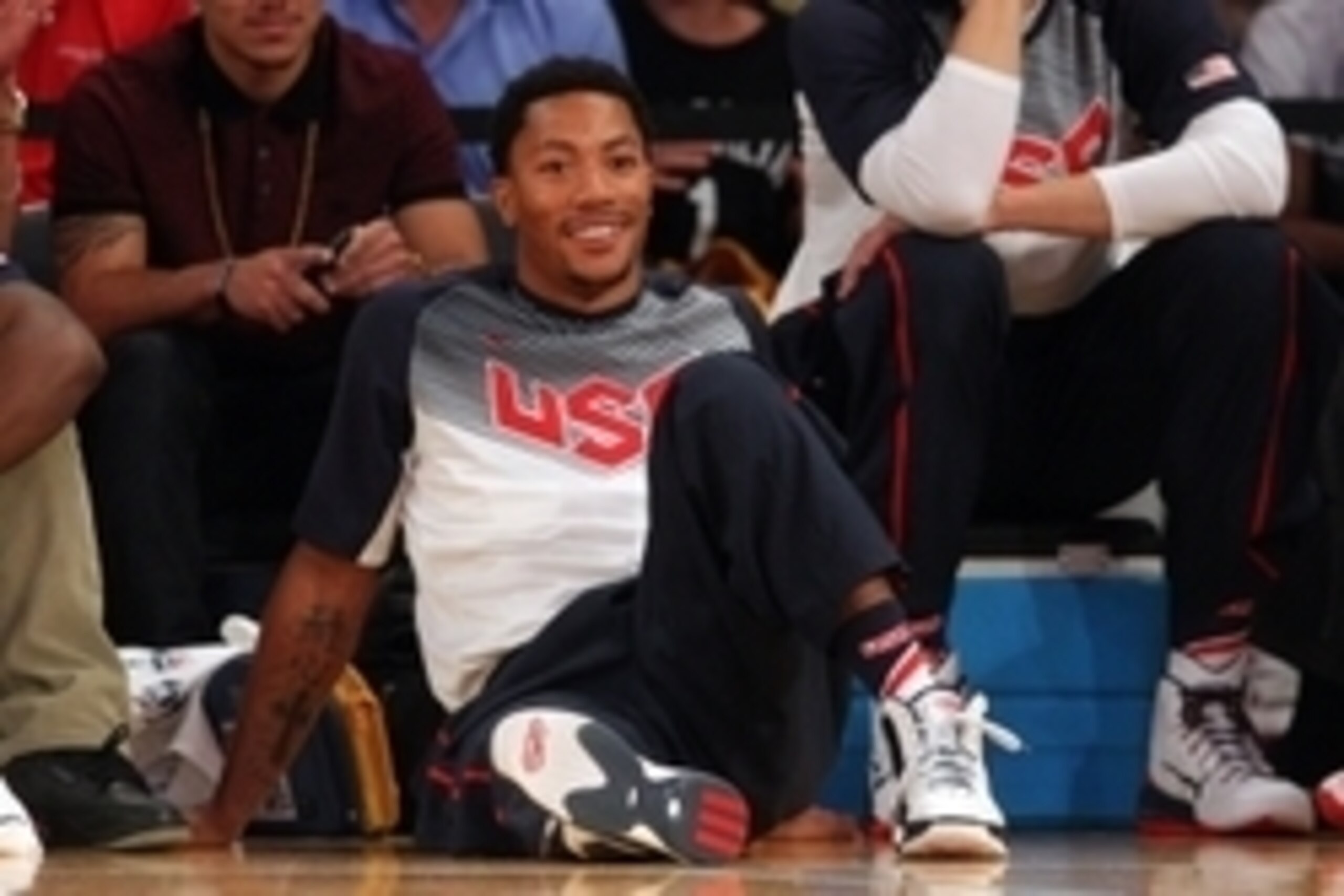 Aug 20, 2014; New York, NY, USA; United States guard Derrick Rose (6) looks on during the second half of a game against the Dominican Republic at Madison Square Garden. Mandatory Credit: Brad Penner-USA TODAY Sports