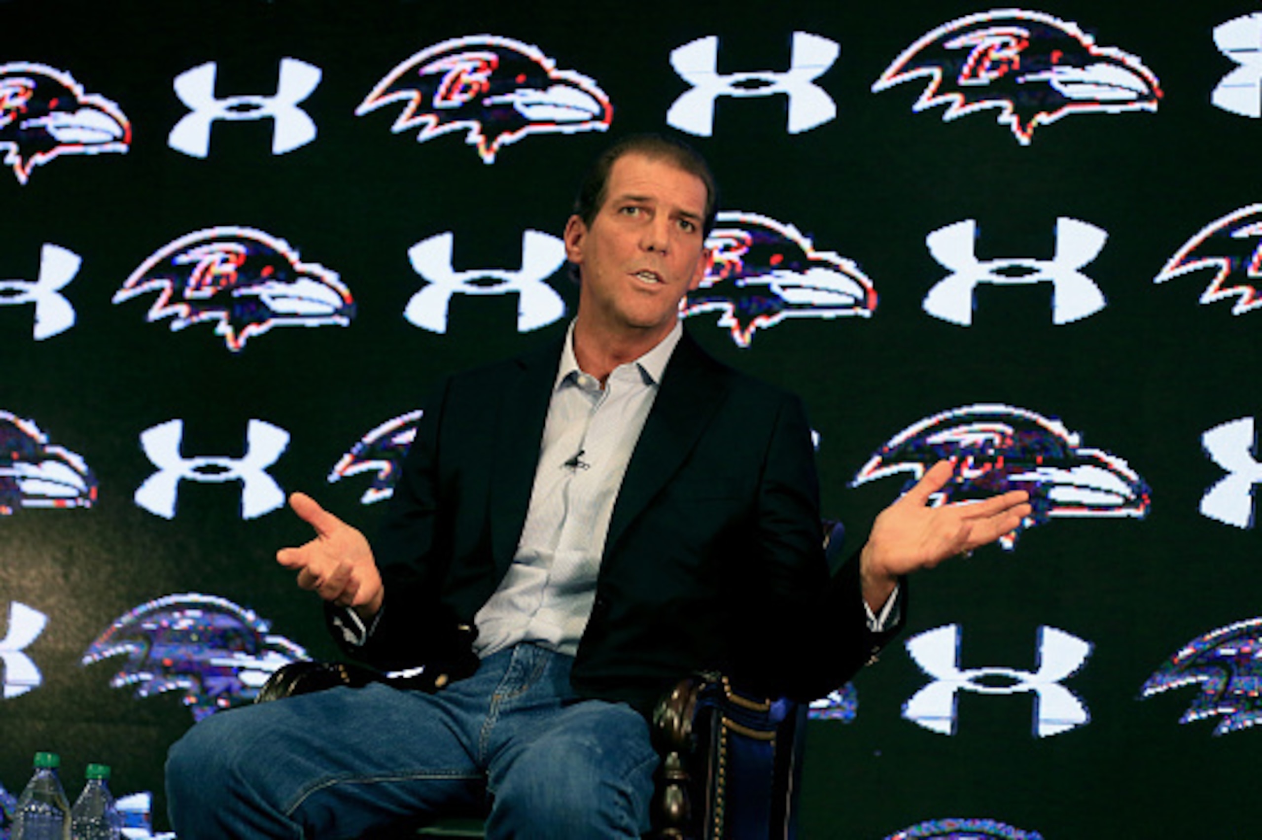 OWINGS MILLS, MD - SEPTEMBER 22: Baltimore Ravens owner Steve Bisciotti addresses the media during a news conference at the team's practice facility concerning the recent controversy surrounding former player Ray Rice on September 22, 2014 in Owings Mill OWINGS MILLS, MD - SEPTEMBER 22: Baltimore Ravens owner Steve Bisciotti addresses the media during a news conference at the team's practice facility concerning the recent controversy surrounding former player Ray Rice on September 22, 2014 in Owings Mill