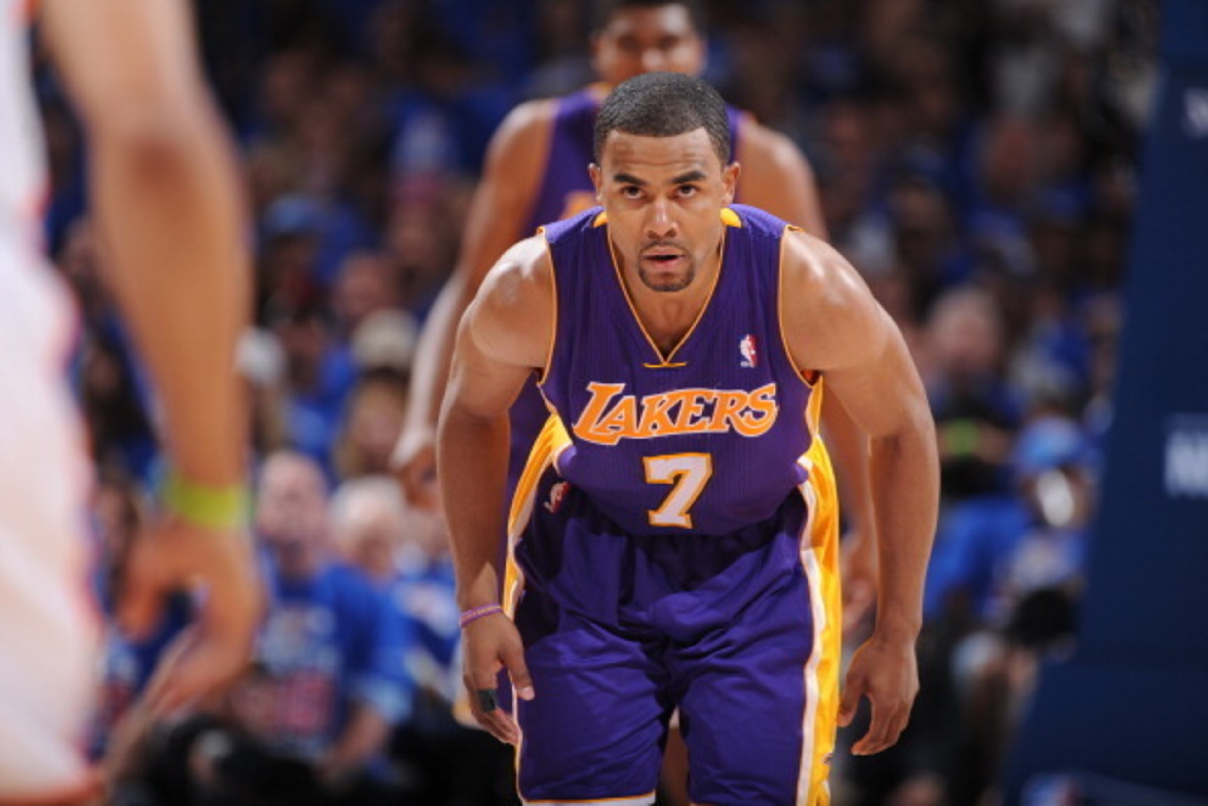 OKLAHOMA CITY, OK - MAY 21:  Ramon Sessions #7 of the Los Angeles Lakers looks on in Game Five of the Western Conference Semifinals between the Los Angeles Lakers and the Oklahoma City Thunder during the 2012 NBA Playoffs on May 21, 2012 at the Chesapeake