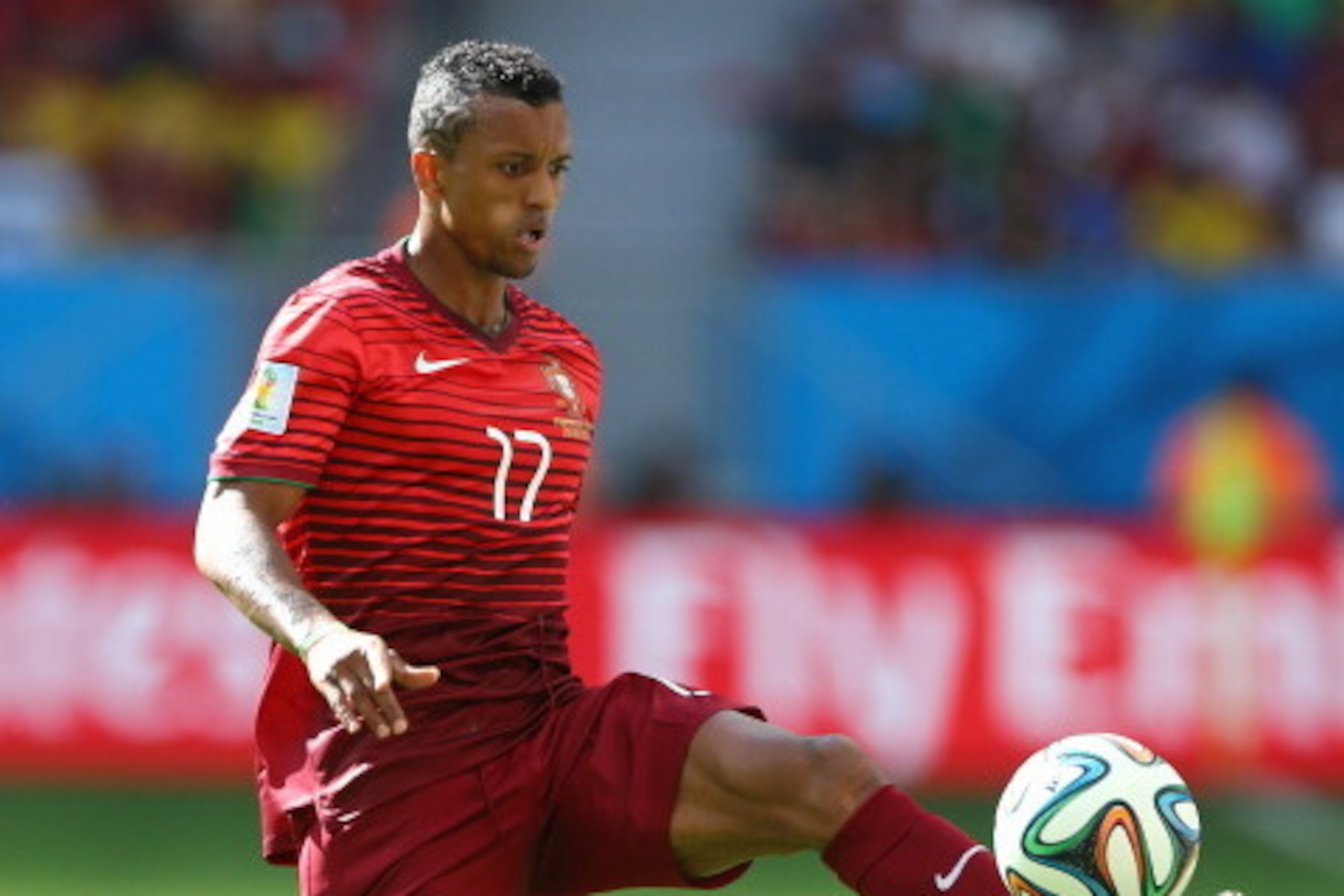 BRASILIA, BRAZIL - JUNE 26:  Nani of Portugal controls the ball during the 2014 FIFA World Cup Brazil Group G match between Portugal and Ghana at Estadio Nacional on June 26, 2014 in Brasilia, Brazil.  (Photo by Elsa/Getty Images)