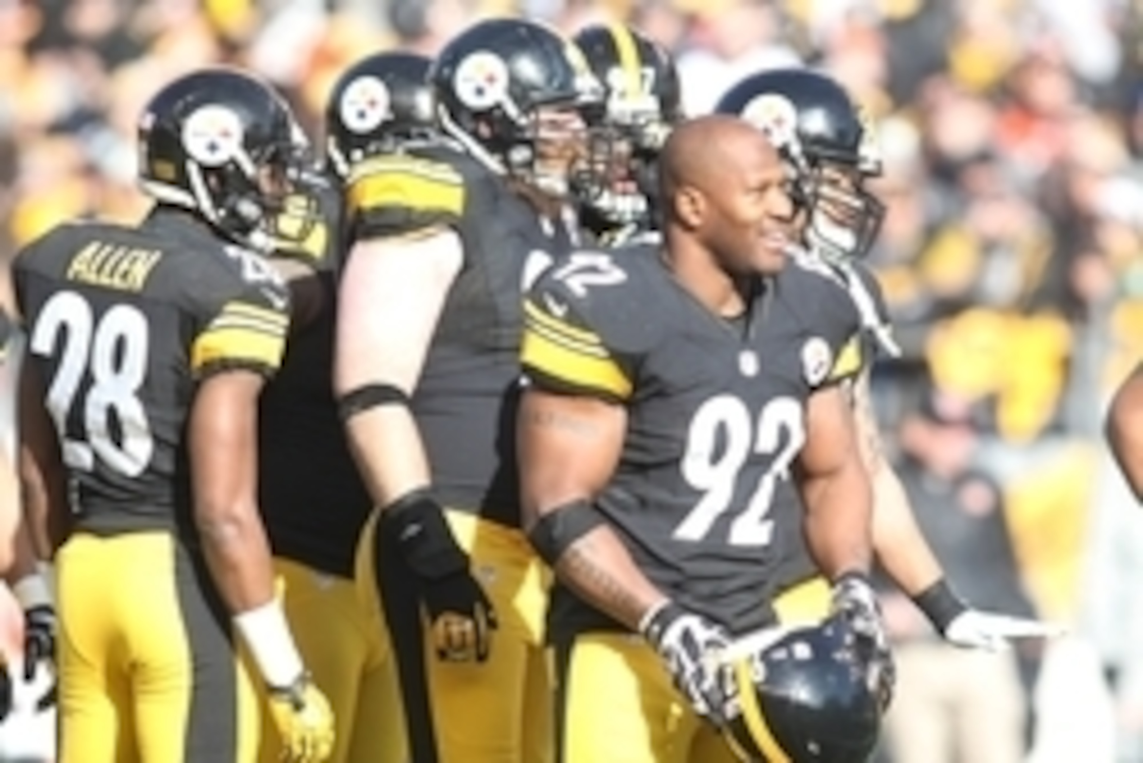 December 23, 2012; Pittsburgh, PA, USA; Pittsburgh Steelers outside linebacker James Harrison (92) reacts during a time-out against the Cincinnati Bengals during the first quarter at Heinz Field. The Cincinnati Bengals won 13-10. Mandatory Credit: Charles December 23, 2012; Pittsburgh, PA, USA; Pittsburgh Steelers outside linebacker James Harrison (92) reacts during a time-out against the Cincinnati Bengals during the first quarter at Heinz Field. The Cincinnati Bengals won 13-10. Mandatory Credit: Charles