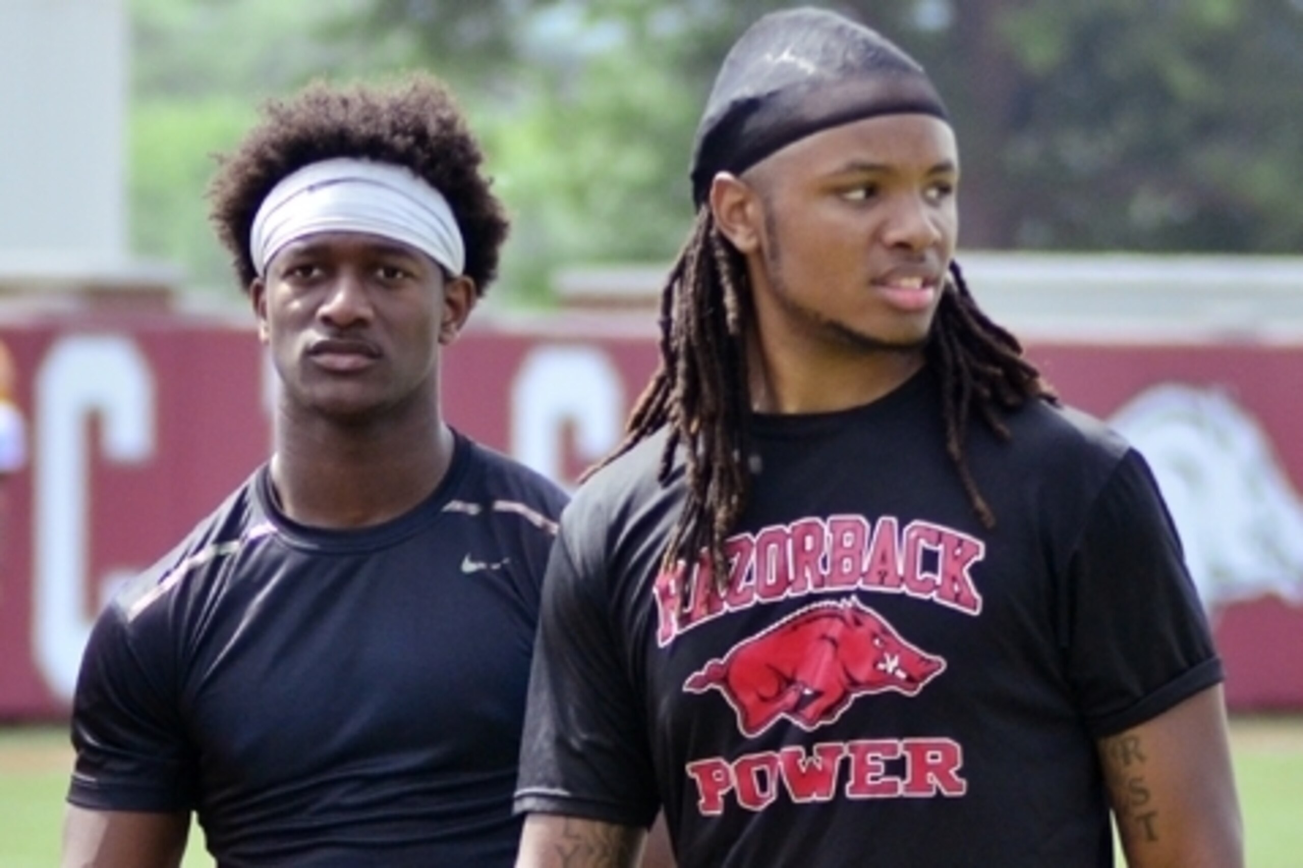 Hill, left, and Gragg give Arkansas new downfield options. Hill, left, and Gragg give Arkansas new downfield options.