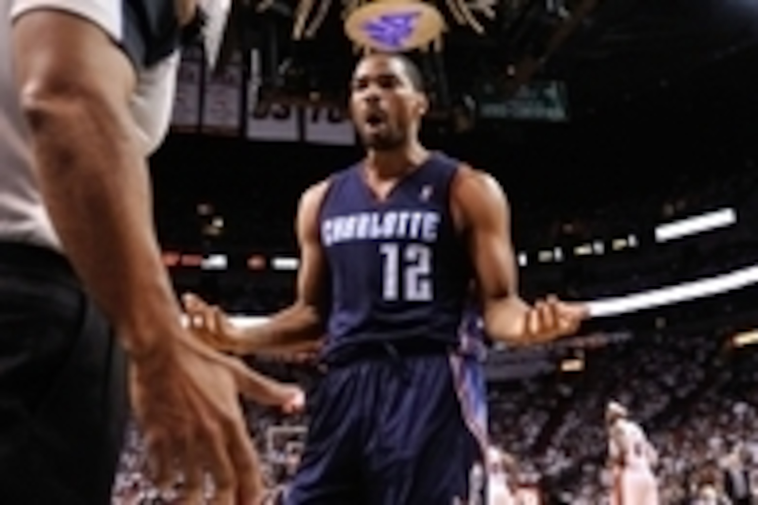 Apr 23, 2014; Miami, FL, USA; Charlotte Bobcats guard Gary Neal (right) questions a call from referee Bill Kennedy (left) against the Miami Heat in game two during the first round of the 2014 NBA Playoffs at American Airlines Arena. Mandatory Credit: Stev Apr 23, 2014; Miami, FL, USA; Charlotte Bobcats guard Gary Neal (right) questions a call from referee Bill Kennedy (left) against the Miami Heat in game two during the first round of the 2014 NBA Playoffs at American Airlines Arena. Mandatory Credit: Stev