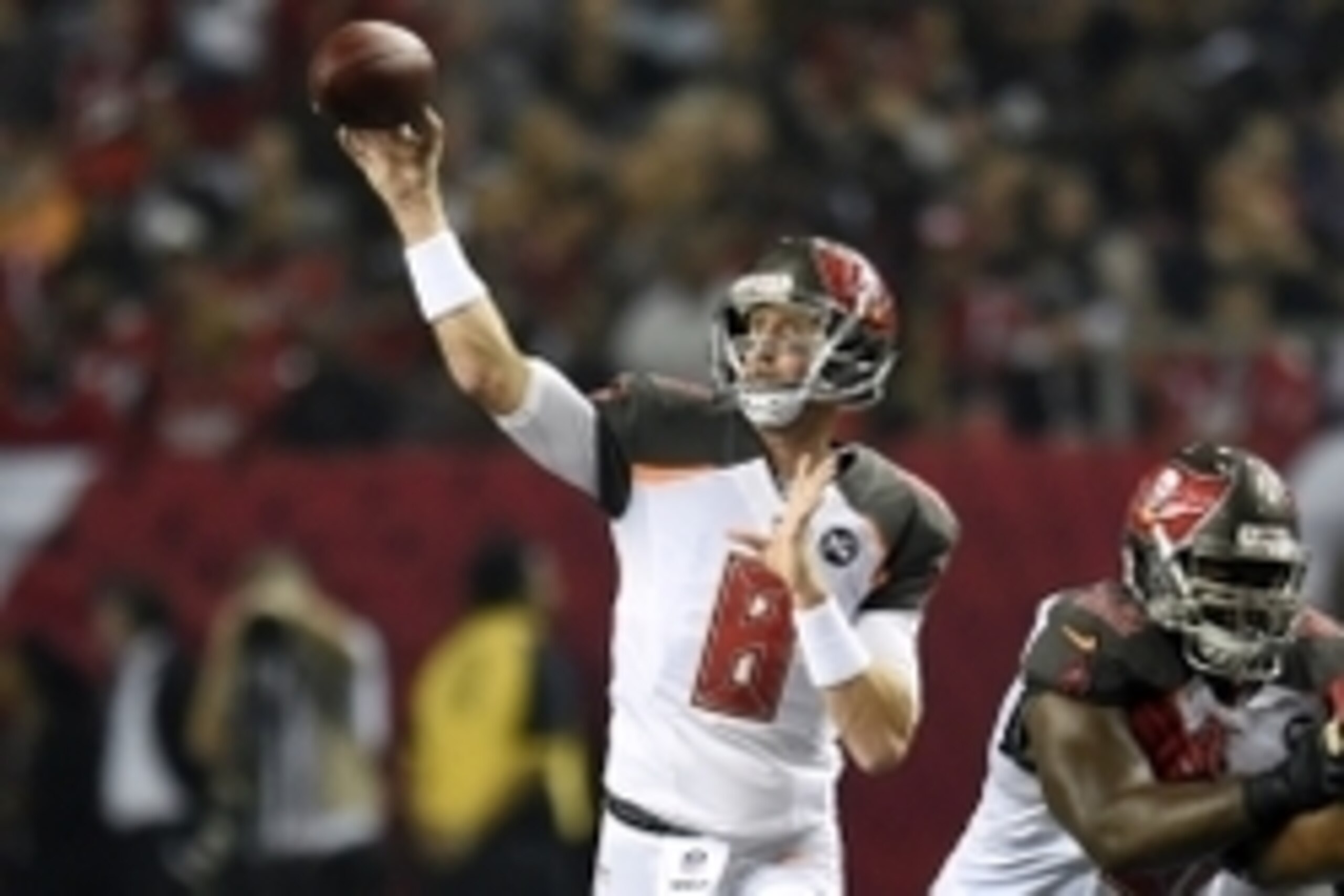 Sep 18, 2014; Atlanta, GA, USA; Tampa Bay Buccaneers quarterback Mike Glennon (8) passes the ball against the Atlanta Falcons during the first half at the Georgia Dome. Mandatory Credit: Dale Zanine-USA TODAY Sports