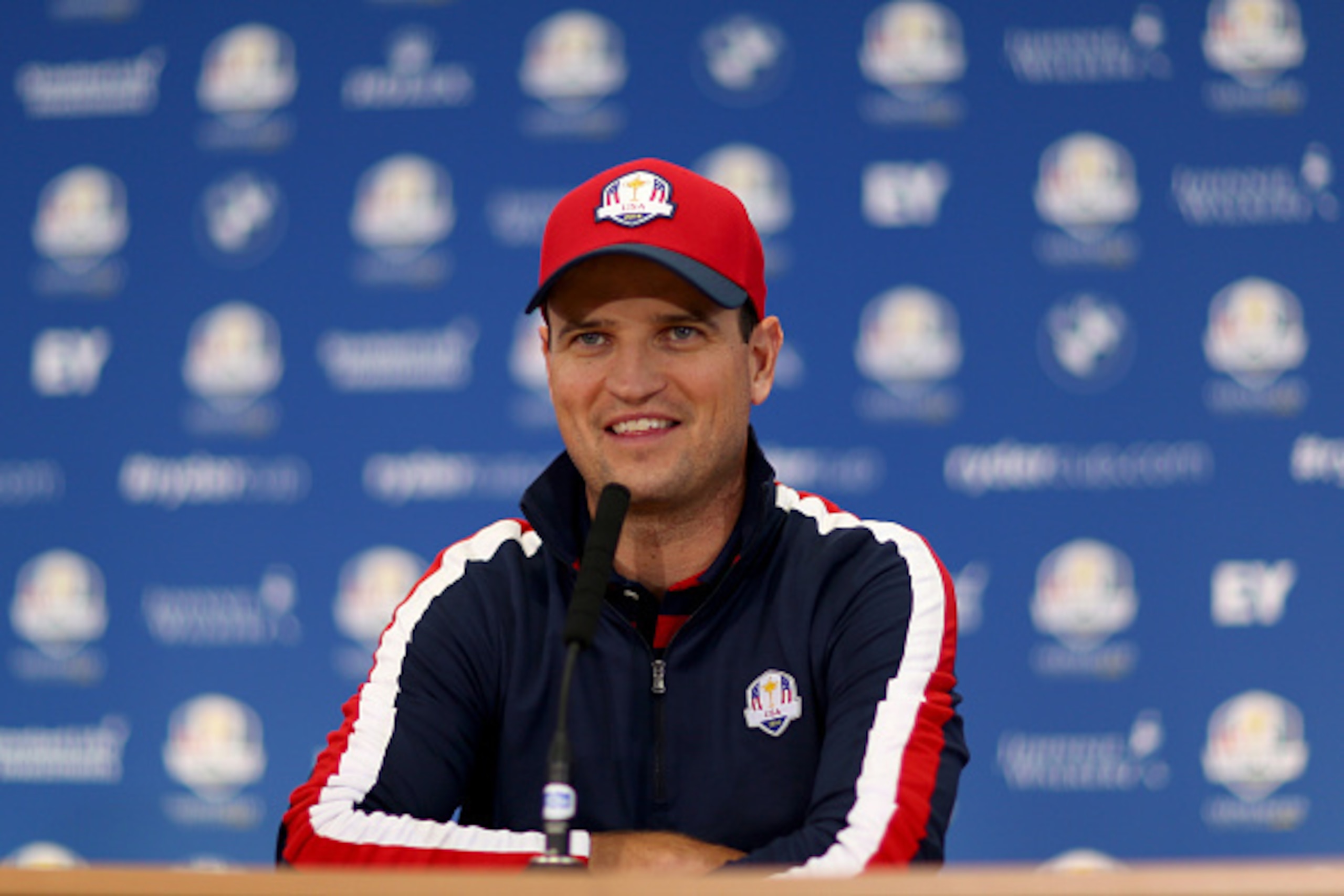AUCHTERARDER, SCOTLAND - SEPTEMBER 23:  Zach Johnson of the United States talks during a press conference ahead of the 2014 Ryder Cup on the PGA Centenary course at the Gleneagles Hotel on September 23, 2014 in Auchterarder, Scotland.  (Photo by Mike Ehrm