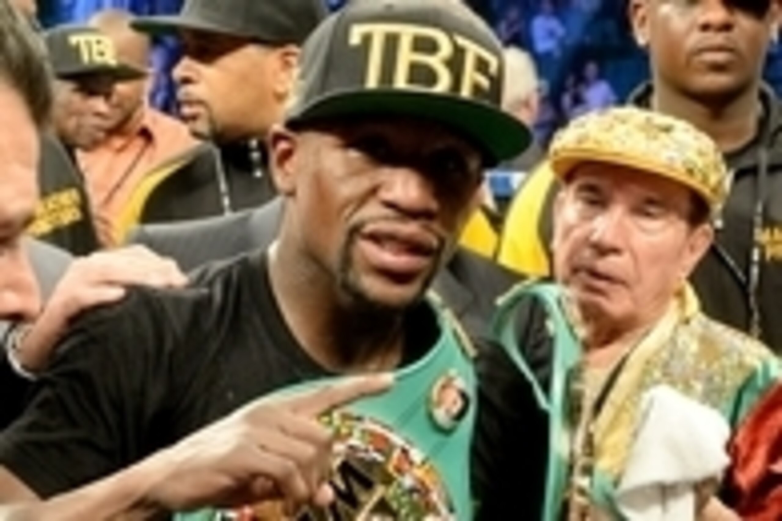 Sep 13, 2014; Las Vegas, NV, USA; Floyd Mayweather celebrates in the ring after defeating Marcos Maidana (not pictured) in their WBC & WBA Welterweight and WBC Superwelter Weight title fight at the MGM Grand Garden Arena. Mandatory Credit: Jayne Kamin-Onc