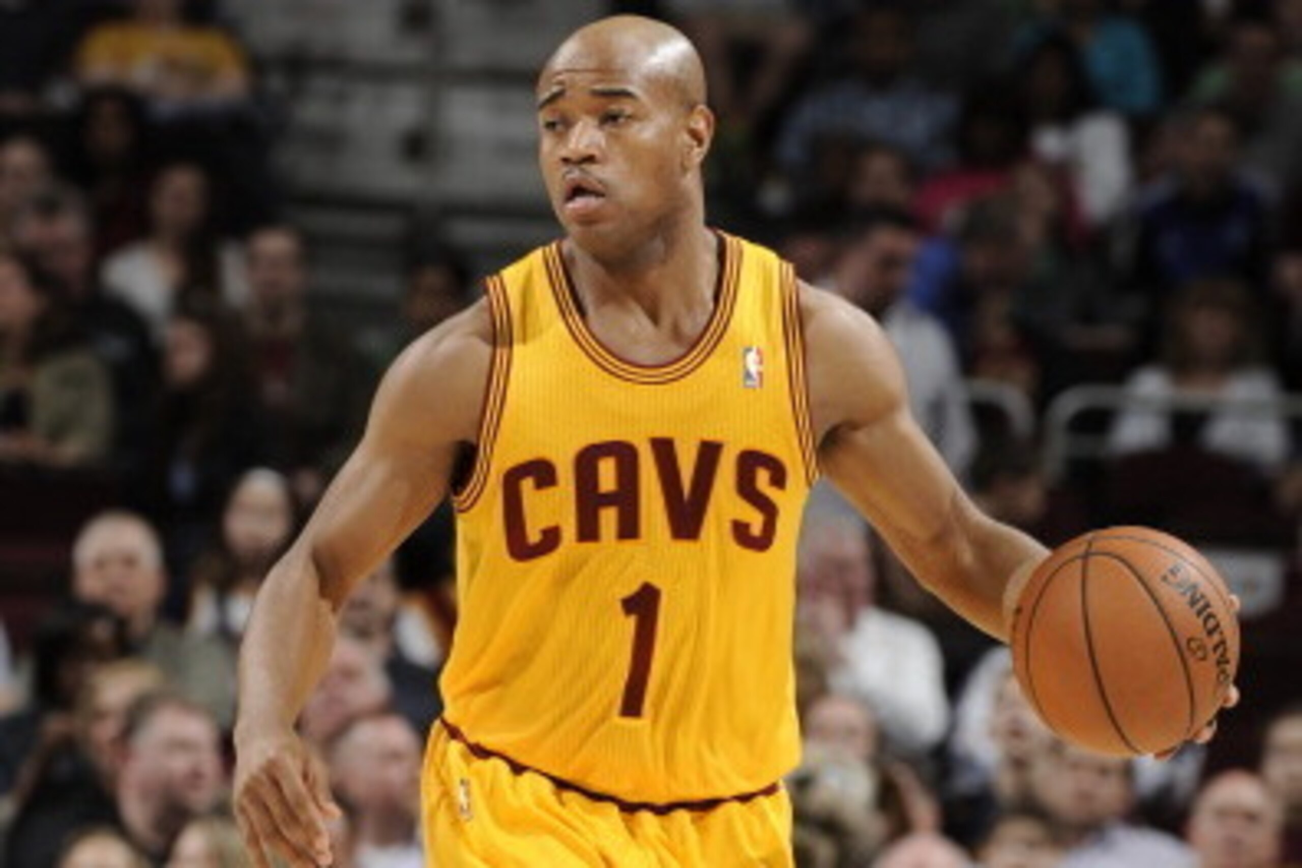 CLEVELAND, OH - APRIL 12: Jarrett Jack #1 of the Cleveland Cavaliers handles the ball against the Boston Celtics at The Quicken Loans Arena on April 12, 2014 in Cleveland, Ohio. NOTE TO USER: User expressly acknowledges and agrees that, by downloading and