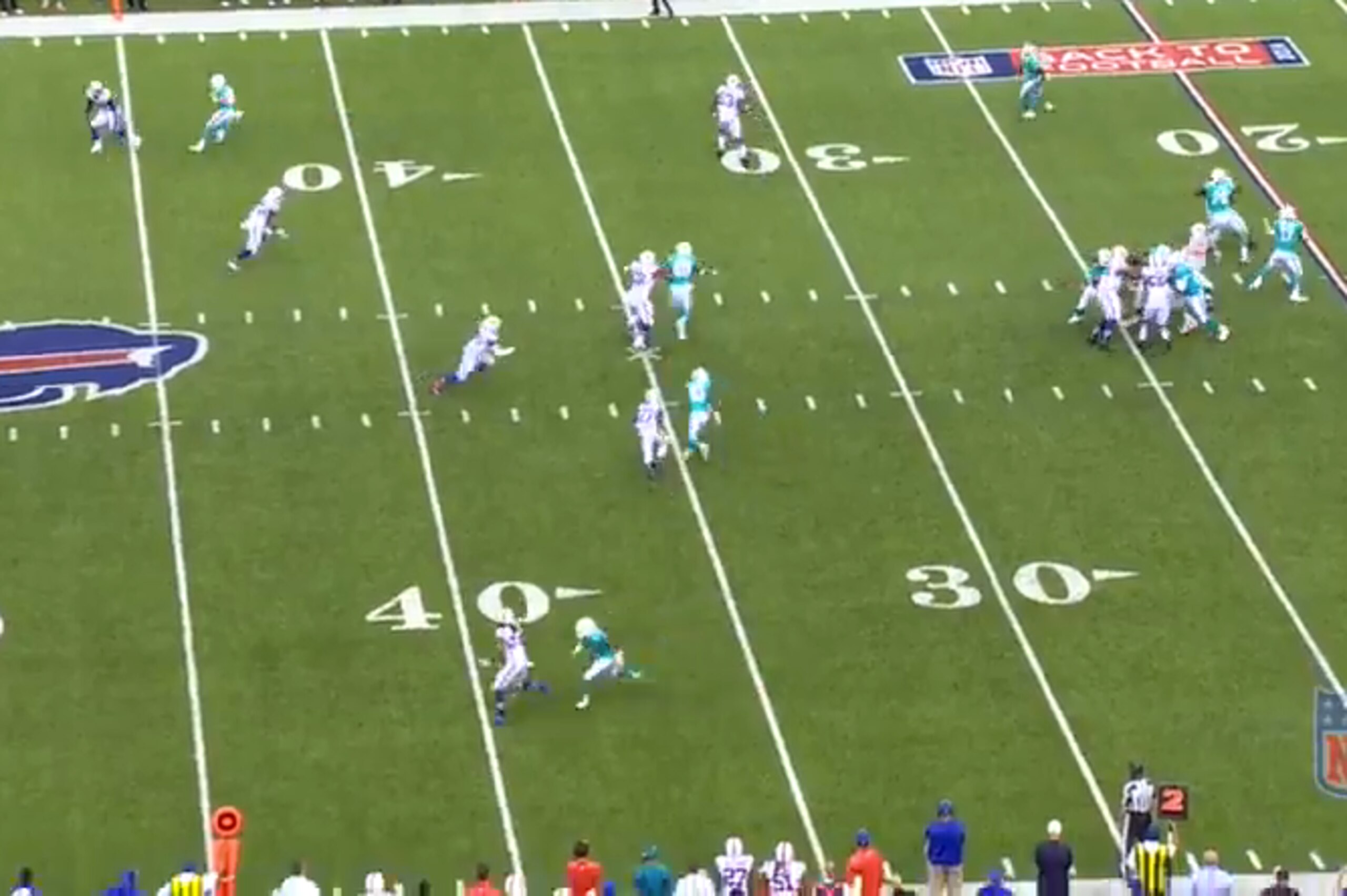 Tannehill takes a sack here instead of moving around to allow his receivers to come open