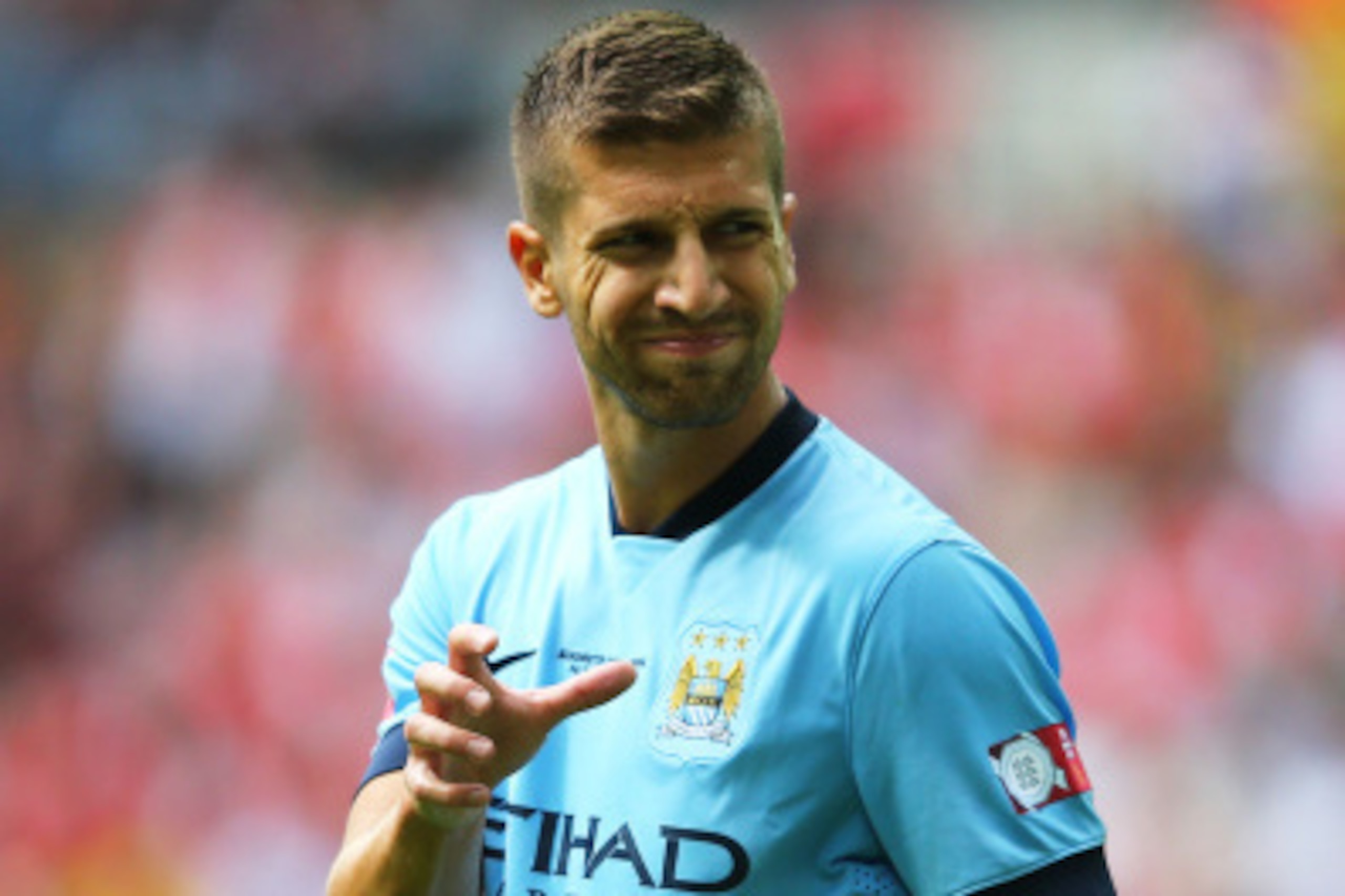 LONDON, ENGLAND - AUGUST 10: Matija Nastasic of Manchester City reacts during the FA Community Shield match between Manchester City and Arsenal at Wembley Stadium on August 10, 2014 in London, England.  (Photo by Clive Mason/Getty Images)