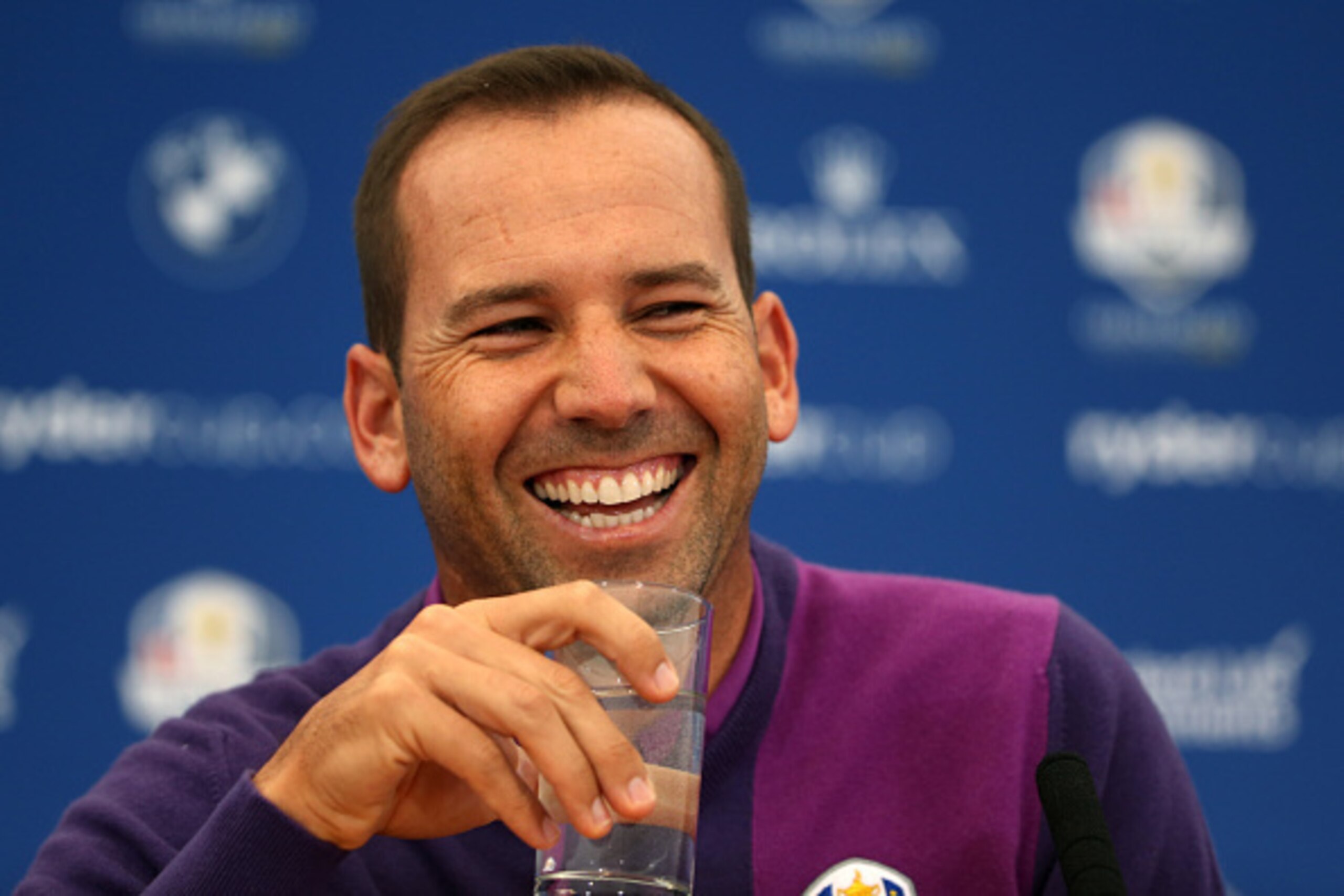 AUCHTERARDER, SCOTLAND - SEPTEMBER 24:  Sergio Garcia of Europe laughs during a press conference ahead of the 2014 Ryder Cup on the PGA Centenary course at the Gleneagles Hotel on September 24, 2014 in Auchterarder, Scotland.  (Photo by Ross Kinnaird/Gett