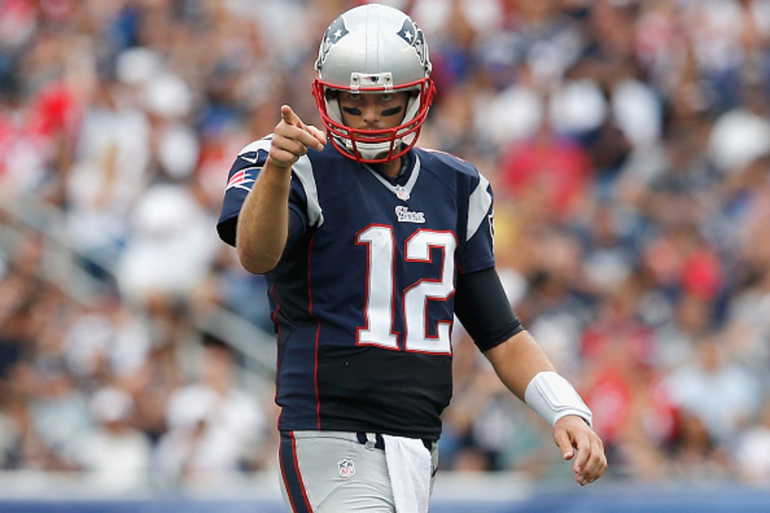 FOXBORO, MA - SEPTEMBER 21: Tom Brady #12 of the New England Patriots gestures during the third quarter against the Oakland Raiders at Gillette Stadium on September 21, 2014 in Foxboro, Massachusetts. (Photo by Jim Rogash/Getty Images) FOXBORO, MA - SEPTEMBER 21: Tom Brady #12 of the New England Patriots gestures during the third quarter against the Oakland Raiders at Gillette Stadium on September 21, 2014 in Foxboro, Massachusetts. (Photo by Jim Rogash/Getty Images)