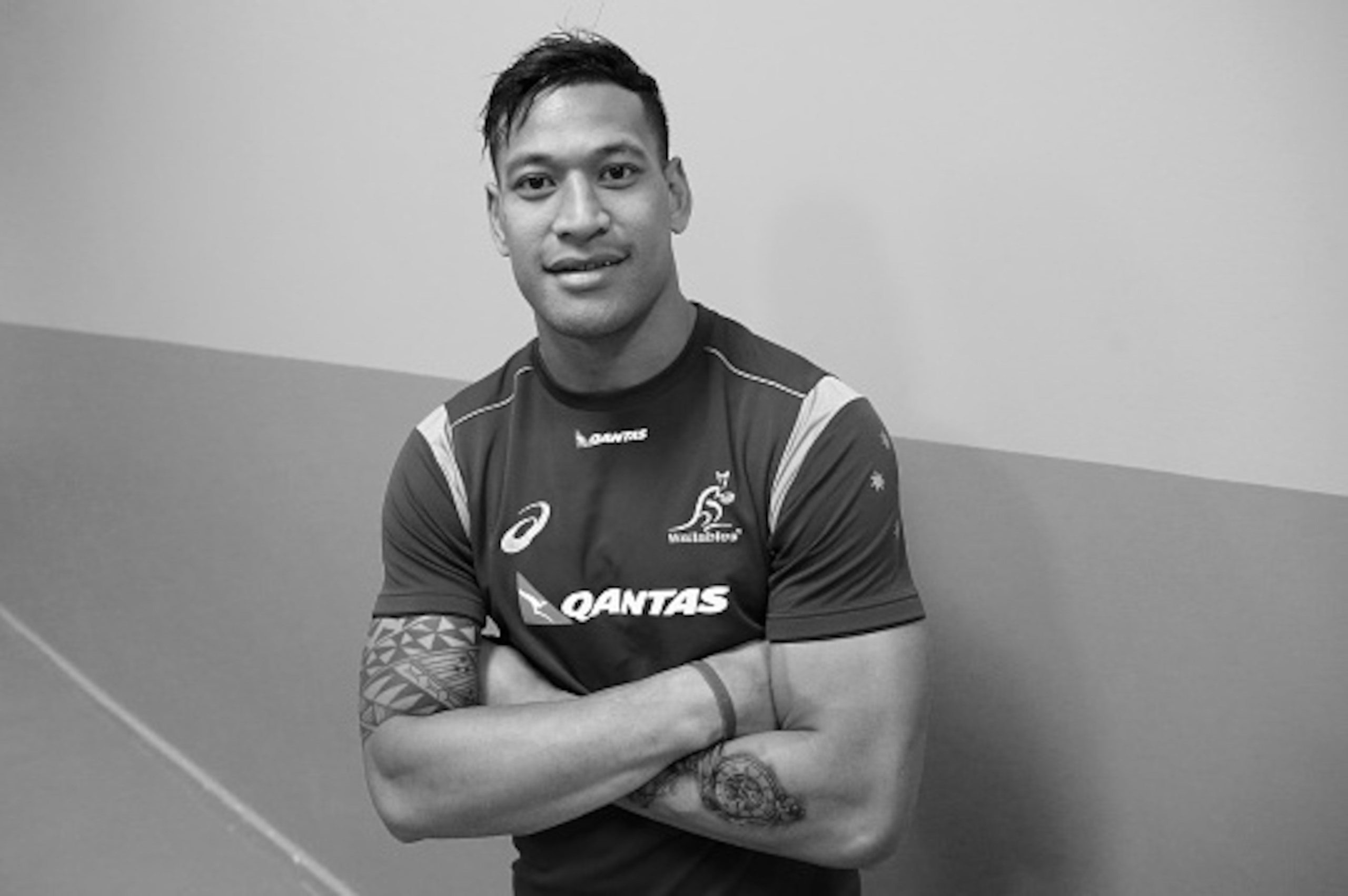CAPE TOWN, SOUTH AFRICA - SEPTEMBER 23:  (IMAGE CONVERTED TO BLACK AND WHITE) Israel Folau poses during the Australia Wallaby gym and recovery session held at the Virgin Active gym on September 23, 2014 in Cape Town, South Africa.  (Photo by David Rogers/