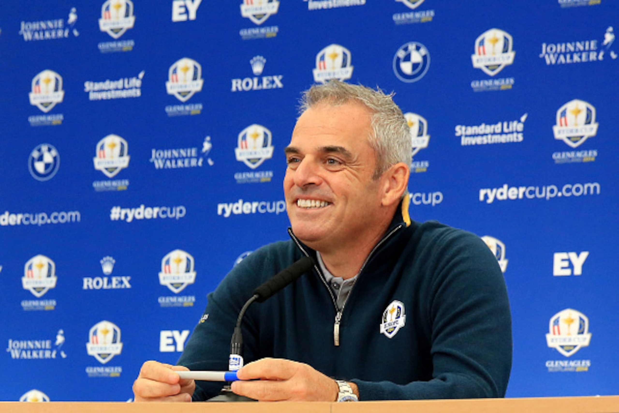 AUCHTERARDER, SCOTLAND - SEPTEMBER 23:  Europe team captain Paul McGinley speaks at a press conference ahead of the 2014 Ryder Cup on the PGA Centenary course at the Gleneagles Hotel on September 23, 2014 in Auchterarder, Scotland.  (Photo by David Cannon