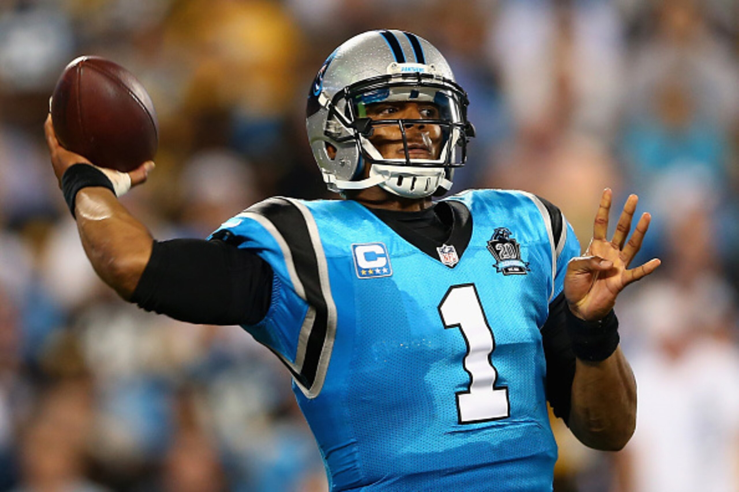 CHARLOTTE, NC - SEPTEMBER 21:  Cam Newton #1 of the Carolina Panthers throws a pass against the Pittsburgh Steelers in the 3rd quarter during the game at Bank of America Stadium on September 21, 2014 in Charlotte, North Carolina.  (Photo by Streeter Lecka