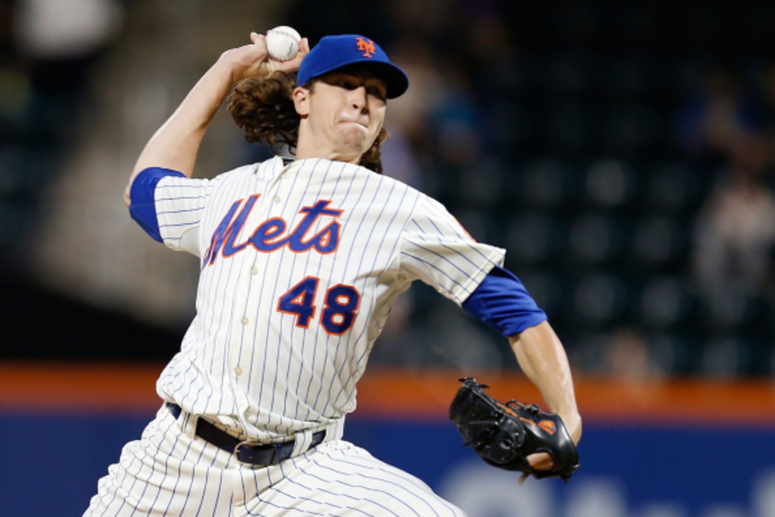 NEW YORK, NY - SEPTEMBER 09: Jacob deGrom #48 of the New York Mets pitches in the first inning against the Colorado Rockies at Citi Field on September 9, 2014 in the Flushing neighborhood of the Queens borough of New York City.  (Photo by Mike Stobe/Getty