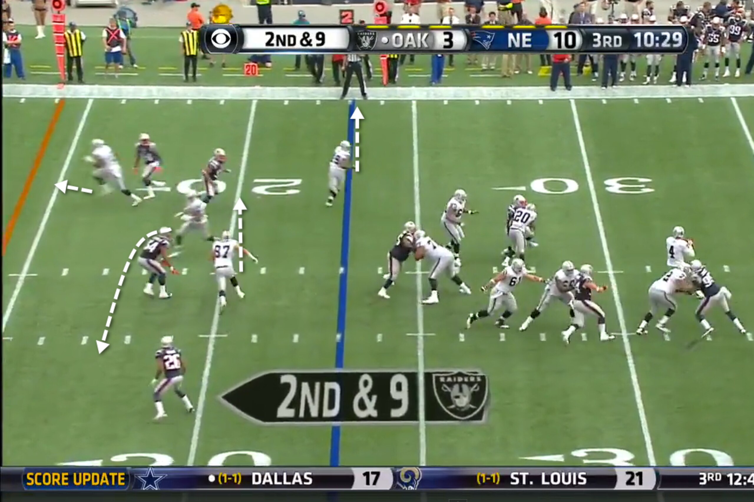 The Raiders run a lot of short-timing routes to help Carr.